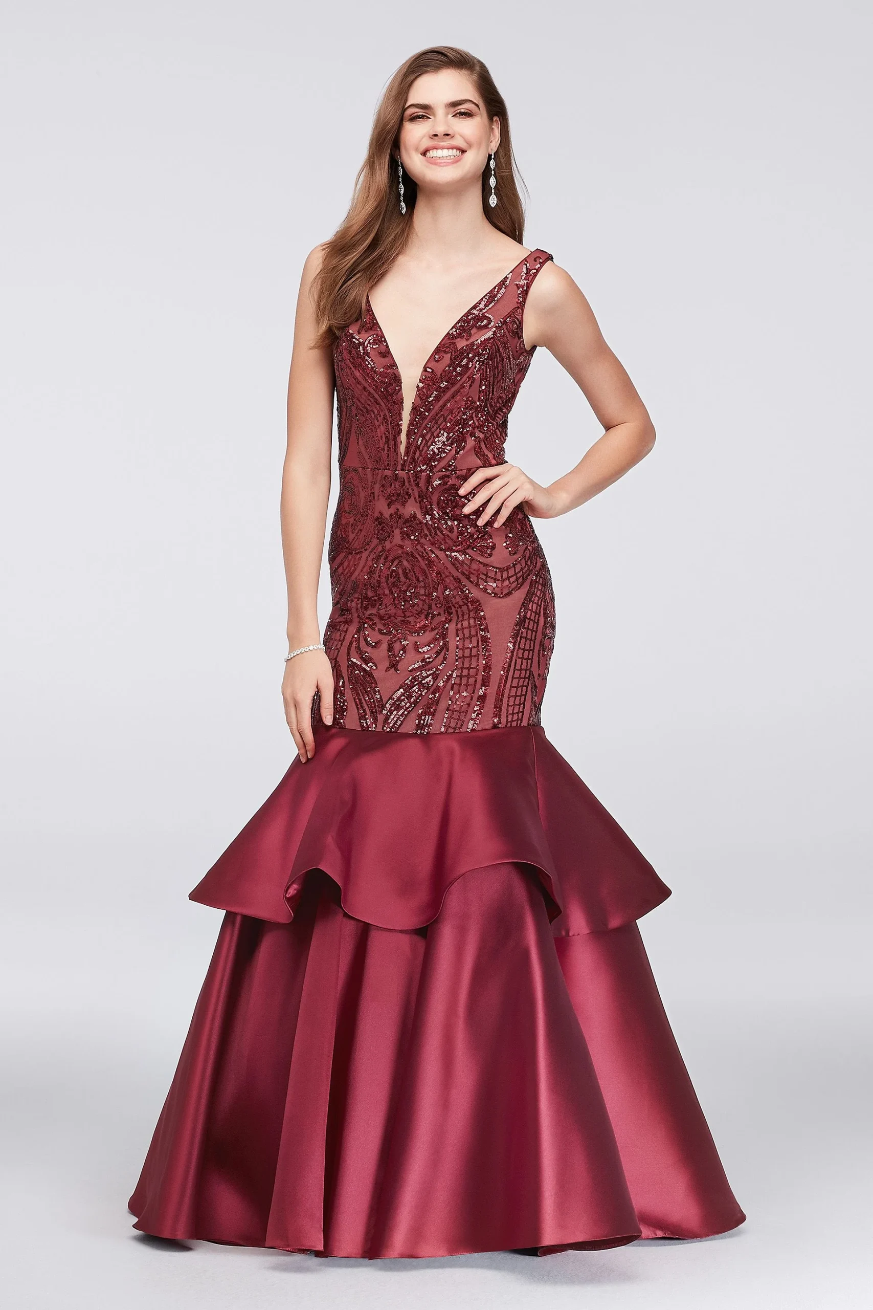 Mermaid Sequined Gown with Tiered Mikado Skirt