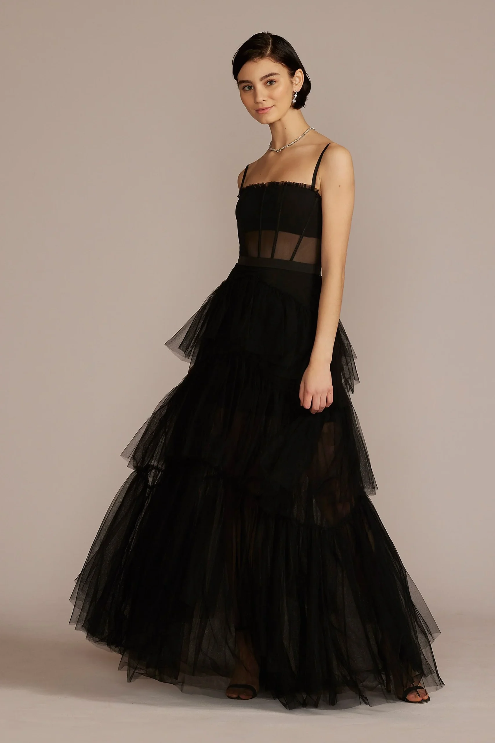 Mesh Corset Tiered Prom Dress