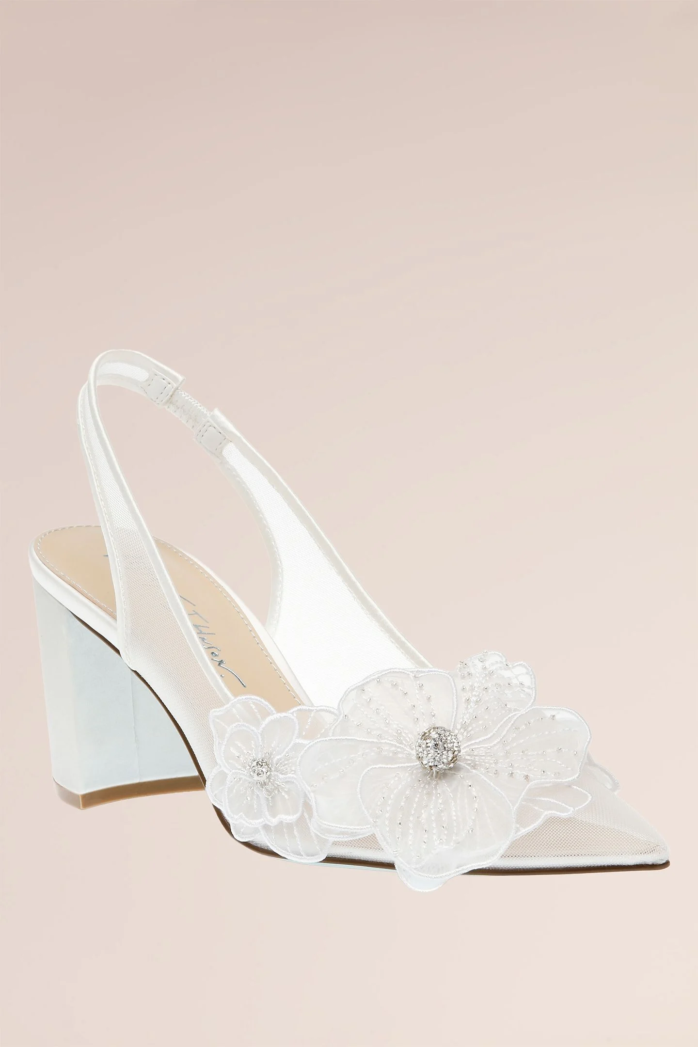 Mesh Floral Slingback Block Heels