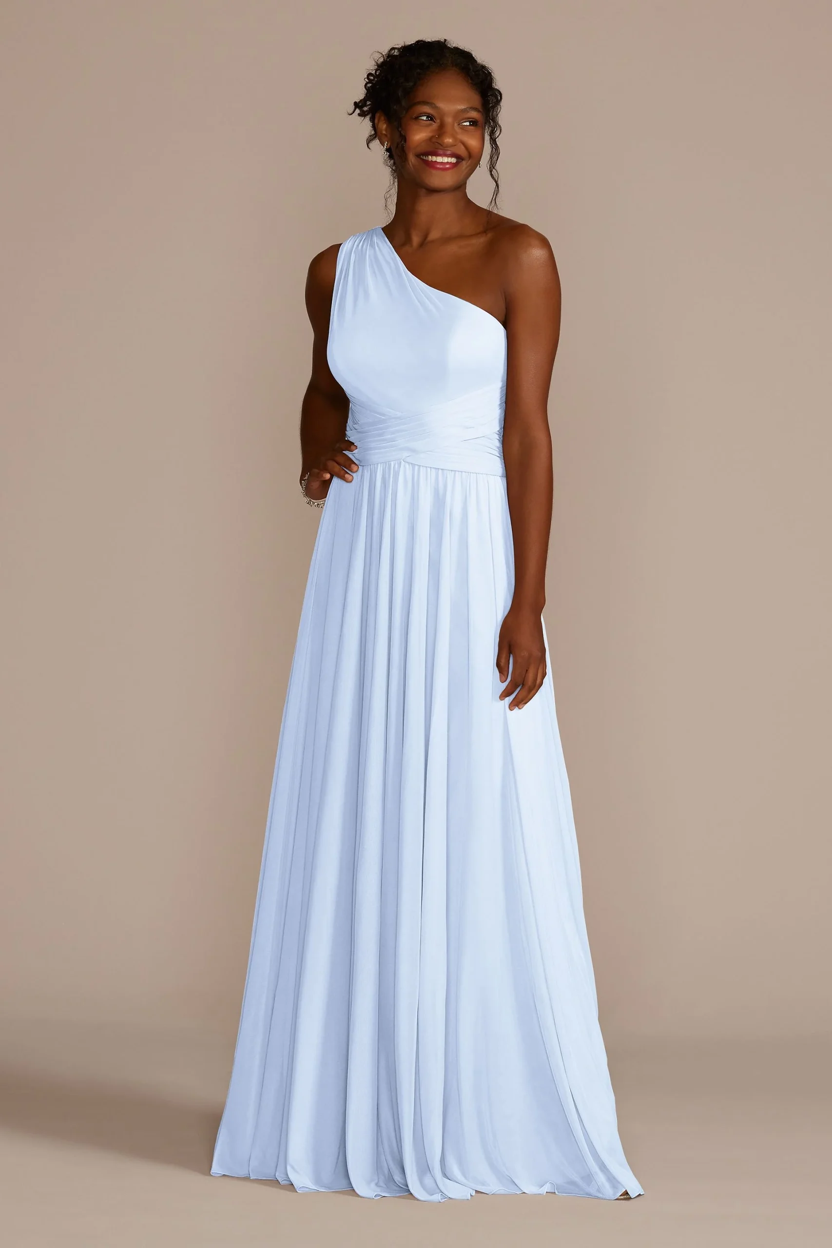 Mesh One-Shoulder Bridesmaid Dress with Full
