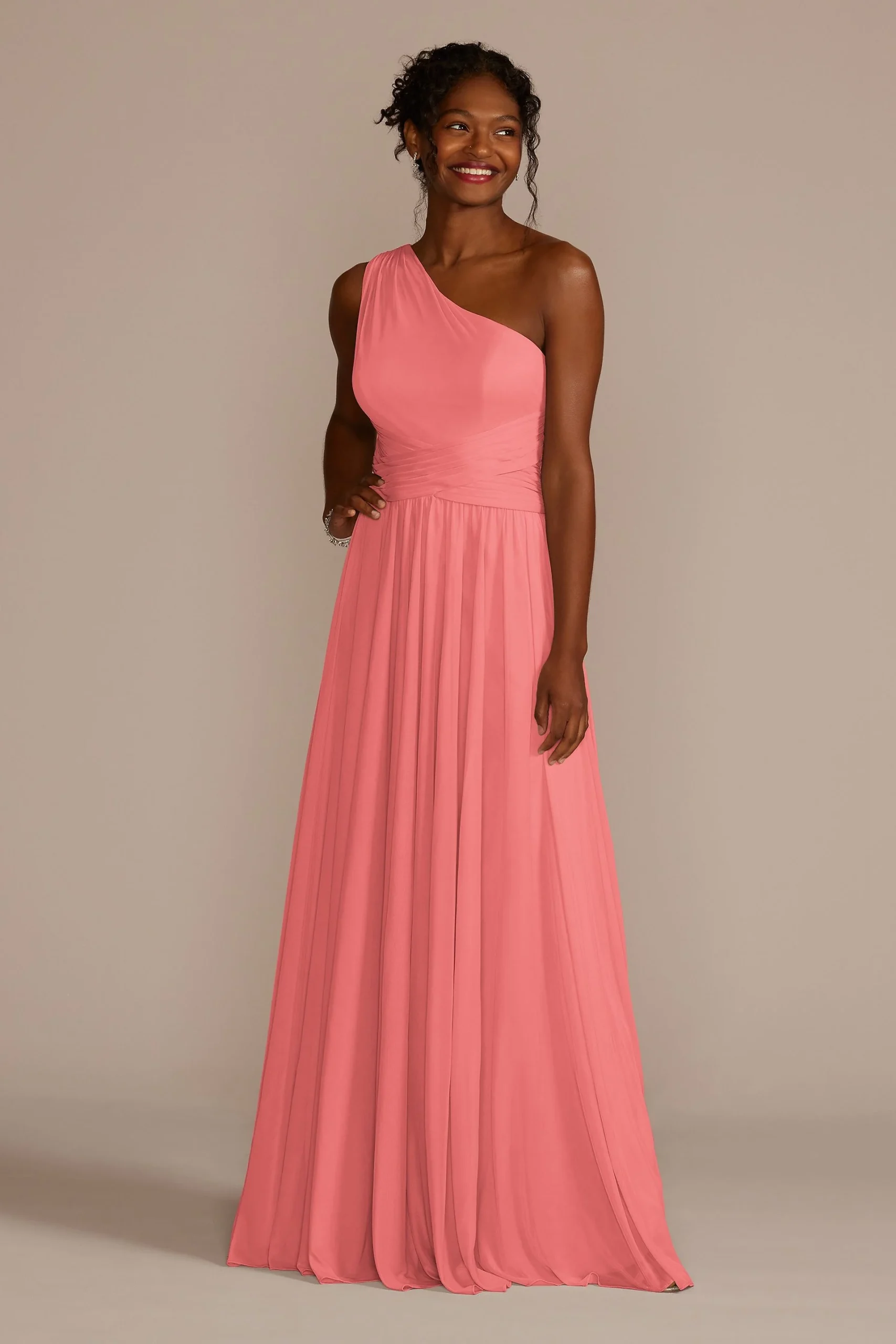 Mesh One-Shoulder Dress with Full Skirt