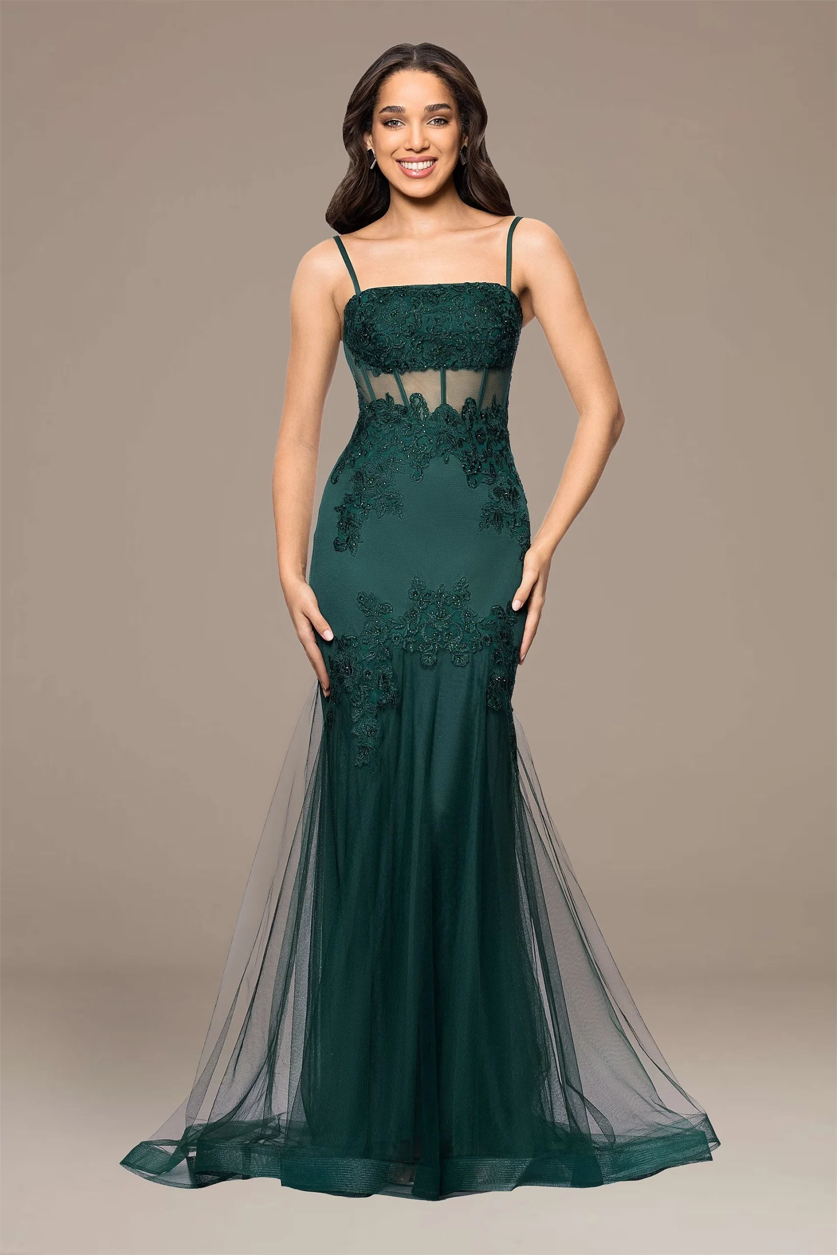 Mesh Sequin Applique Mermaid Dress