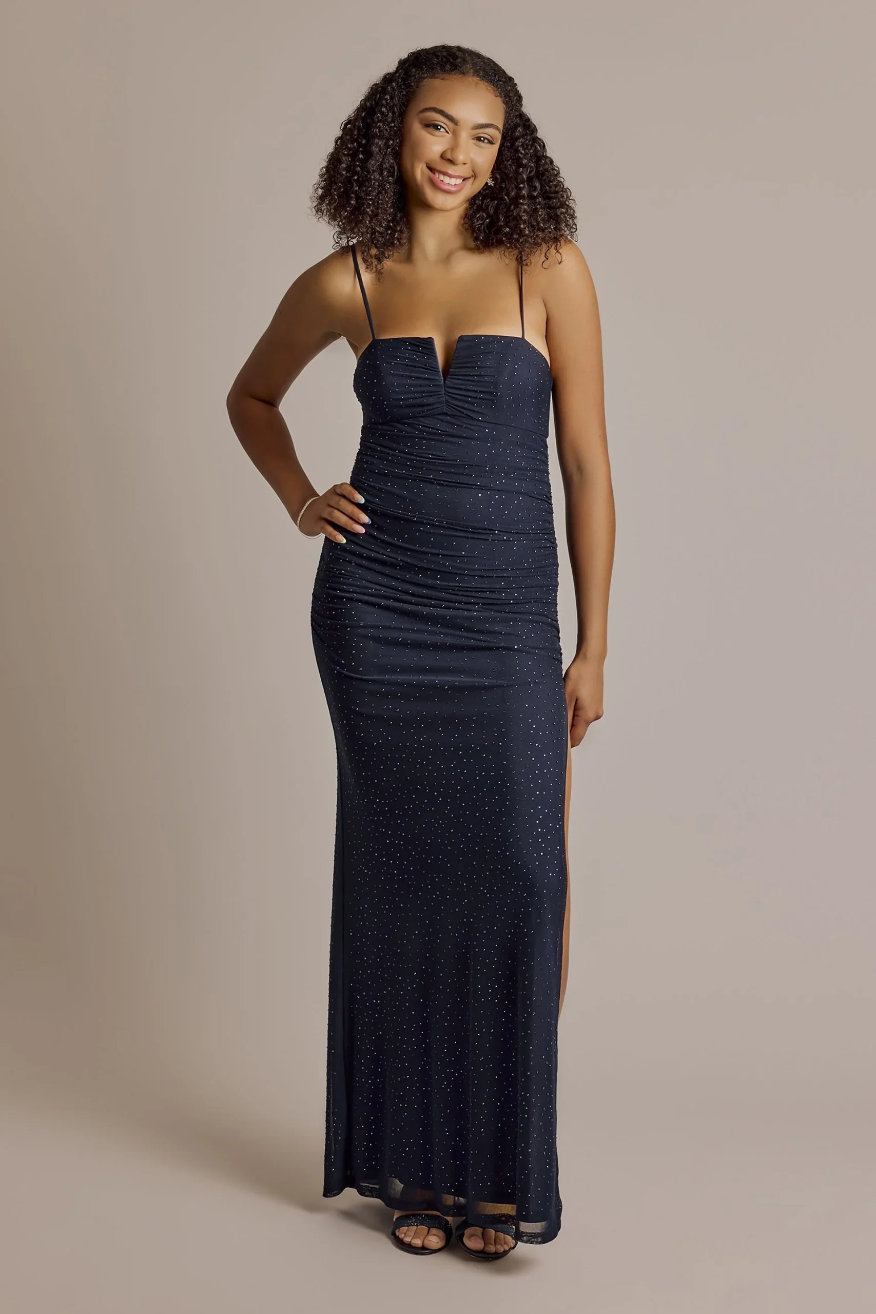 Mesh Sheath Dress with Heat Set Stones