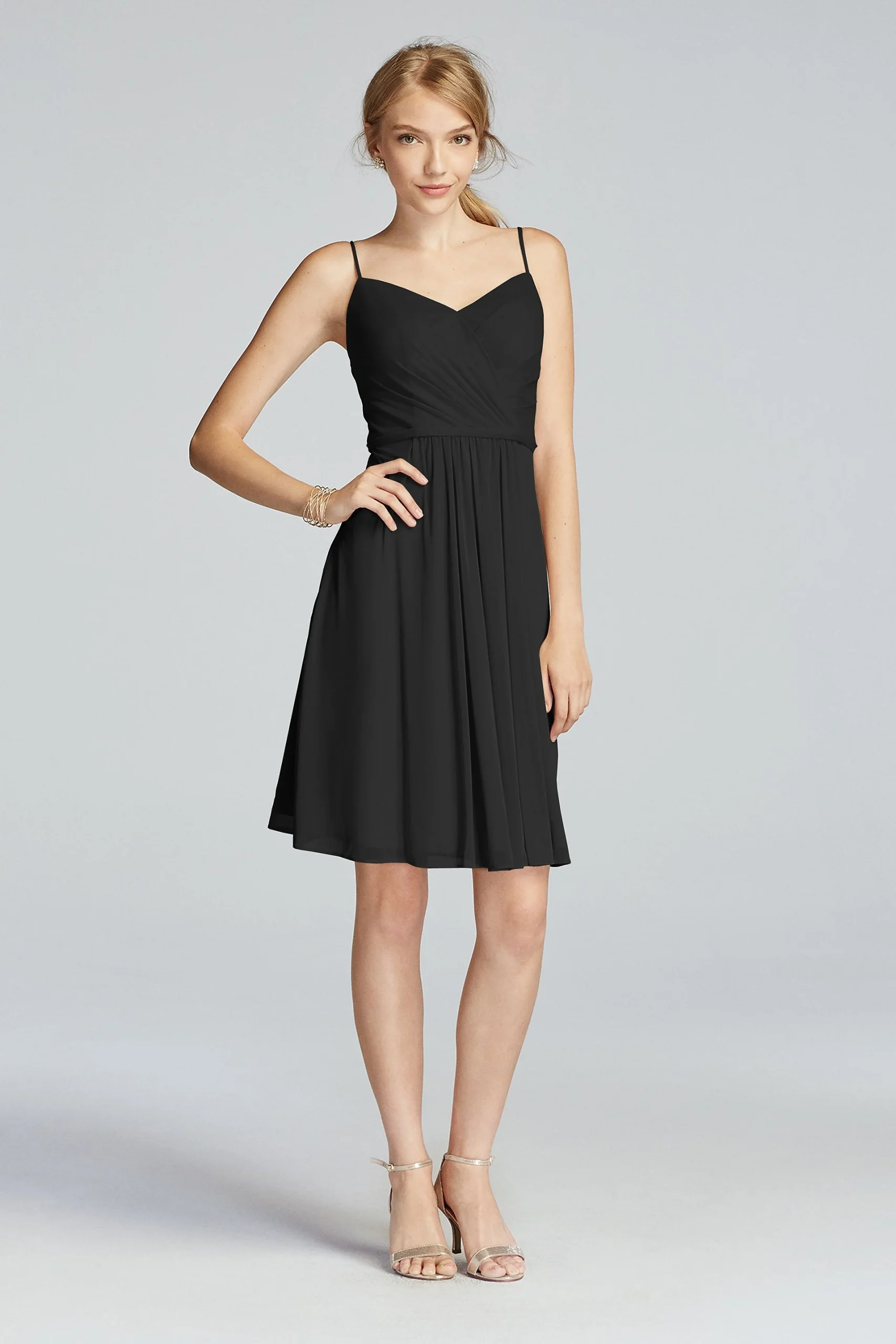 Mesh Spaghetti Strap Short Dress with V-Neckline