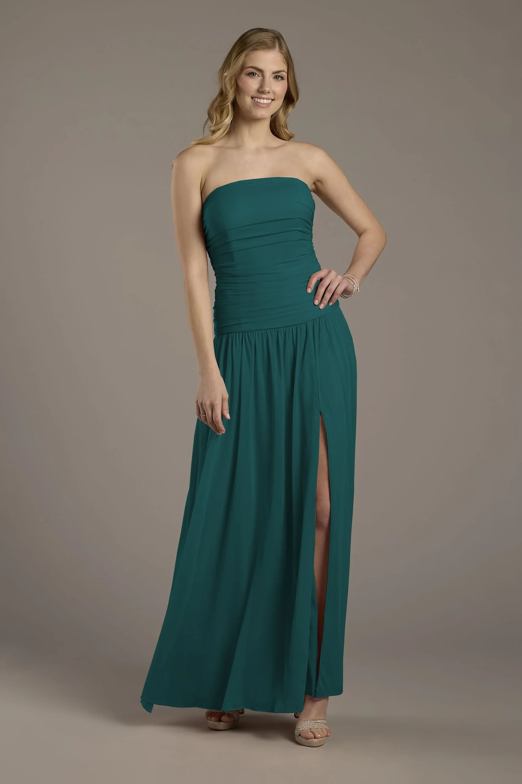 Mesh Strapless Drop Waist Dress