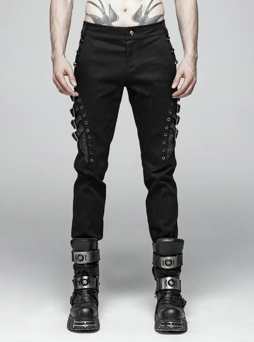 Metal Buckle Eyelet Hasp Ghost Head Rivet Decoration Black Punk Trousers