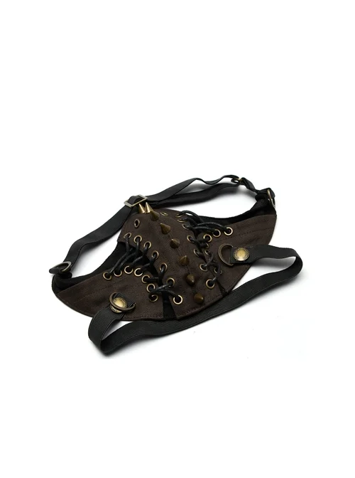 Metal Buckle Hasp Lace-Up Rivet Brown Punk Mask