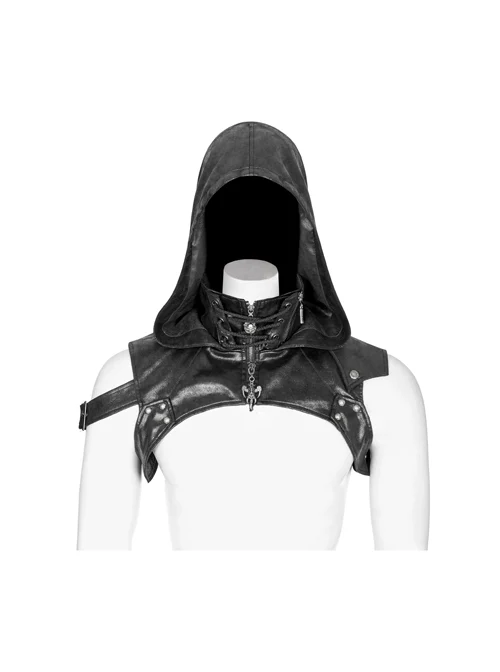 Metal Buckle Strap Lace-Up Collar Black Punk Hooded Accessory