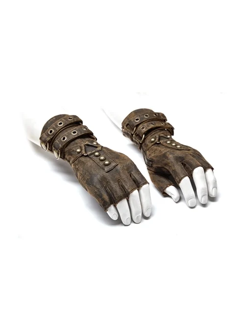 Metal Buckles Loop Zipper Decoration Brown Punk PU Leather Gloves