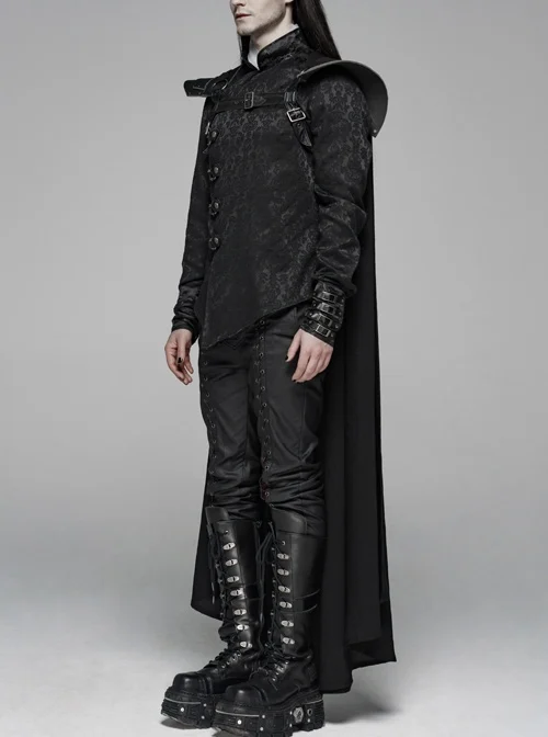 Metal Rivet Strap Leather Armor Black Punk Thin Shuttle Long Cloak