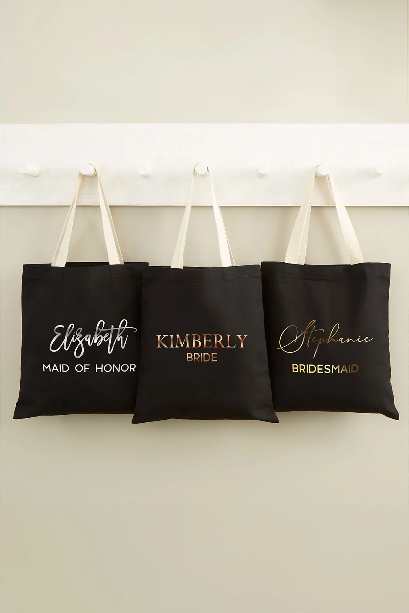 Metallic Bridal Party Personalized Black Tote Bag