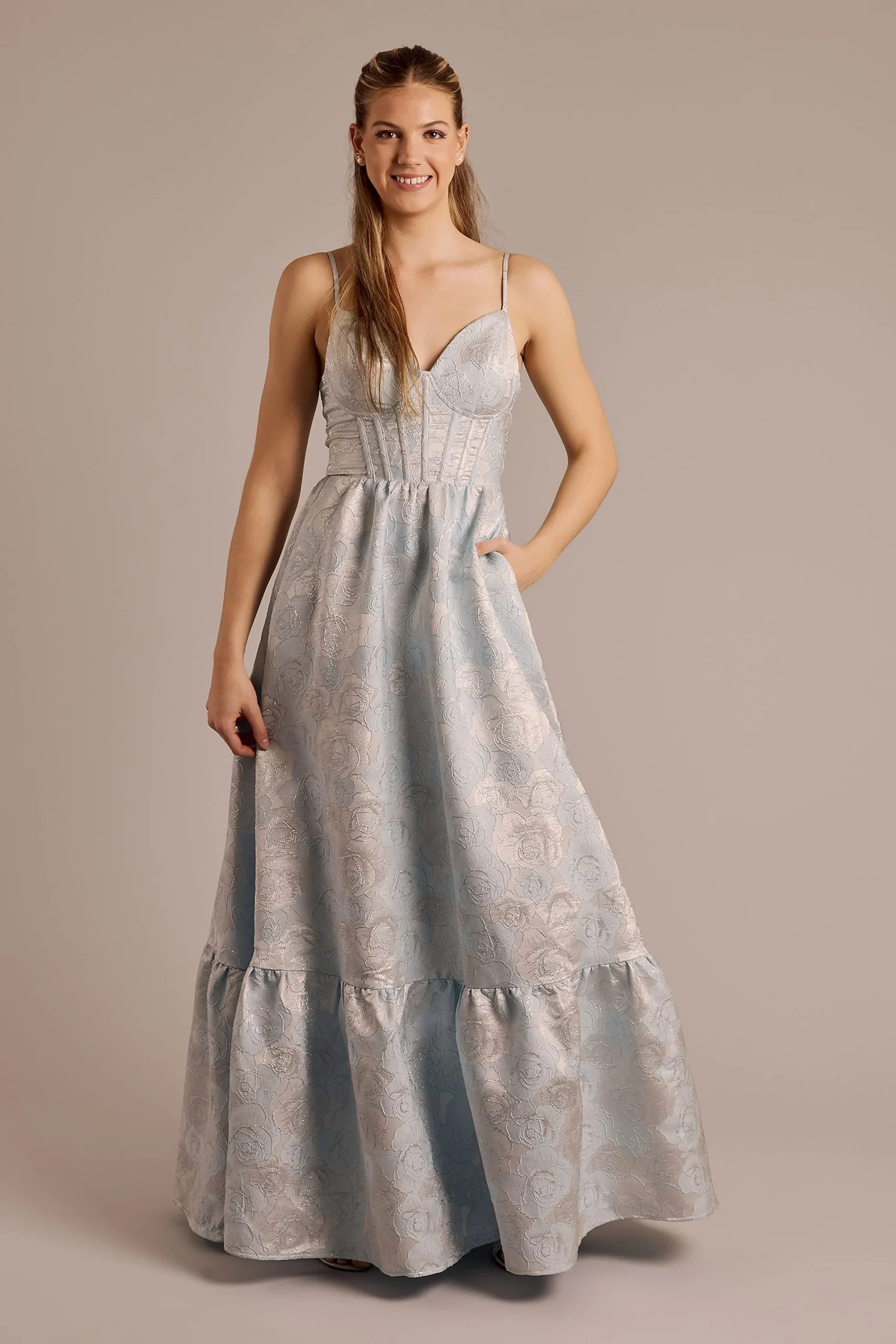 Metallic Brocade Corset Bodice Ball Gown