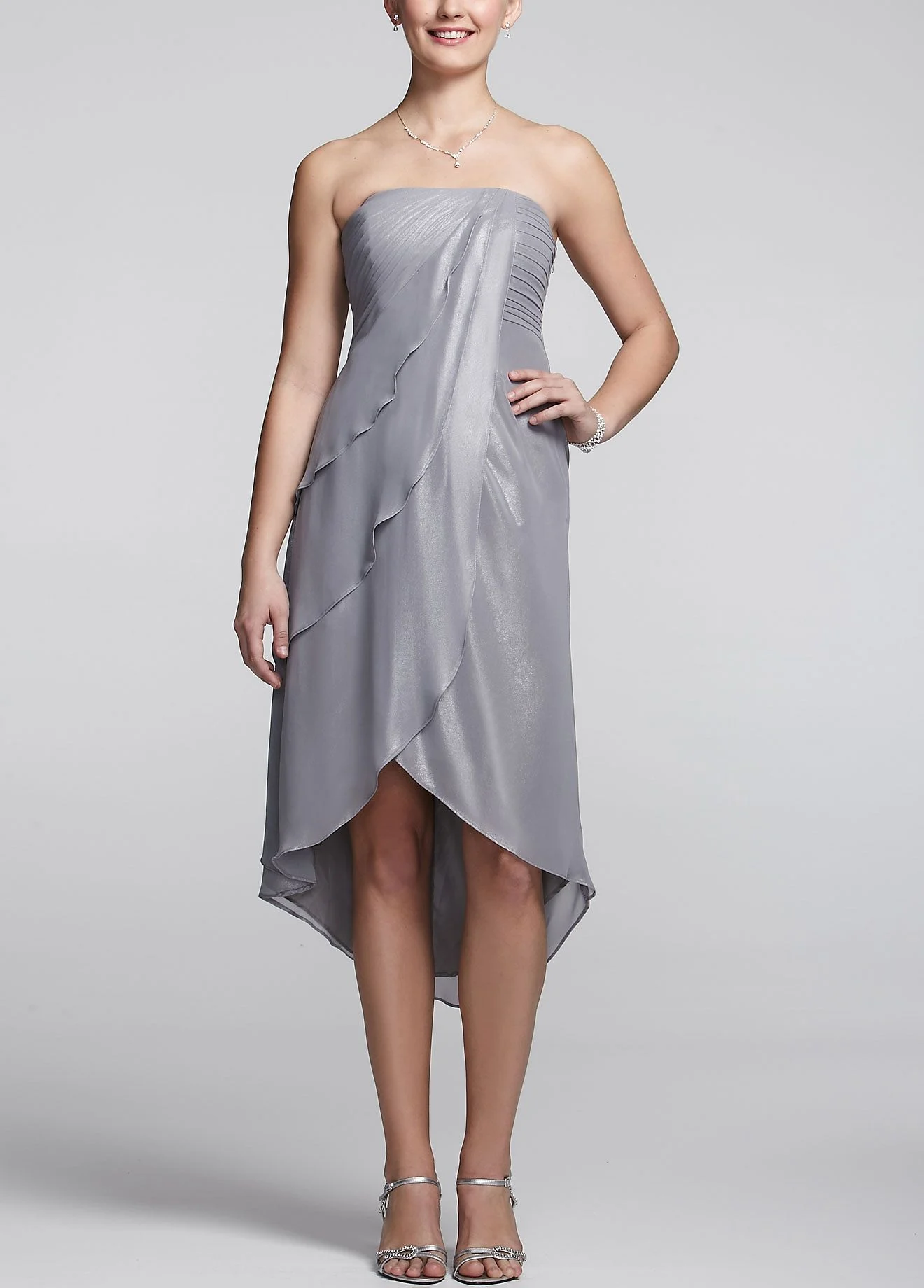 Metallic Chiffon High Low Tiered Dress