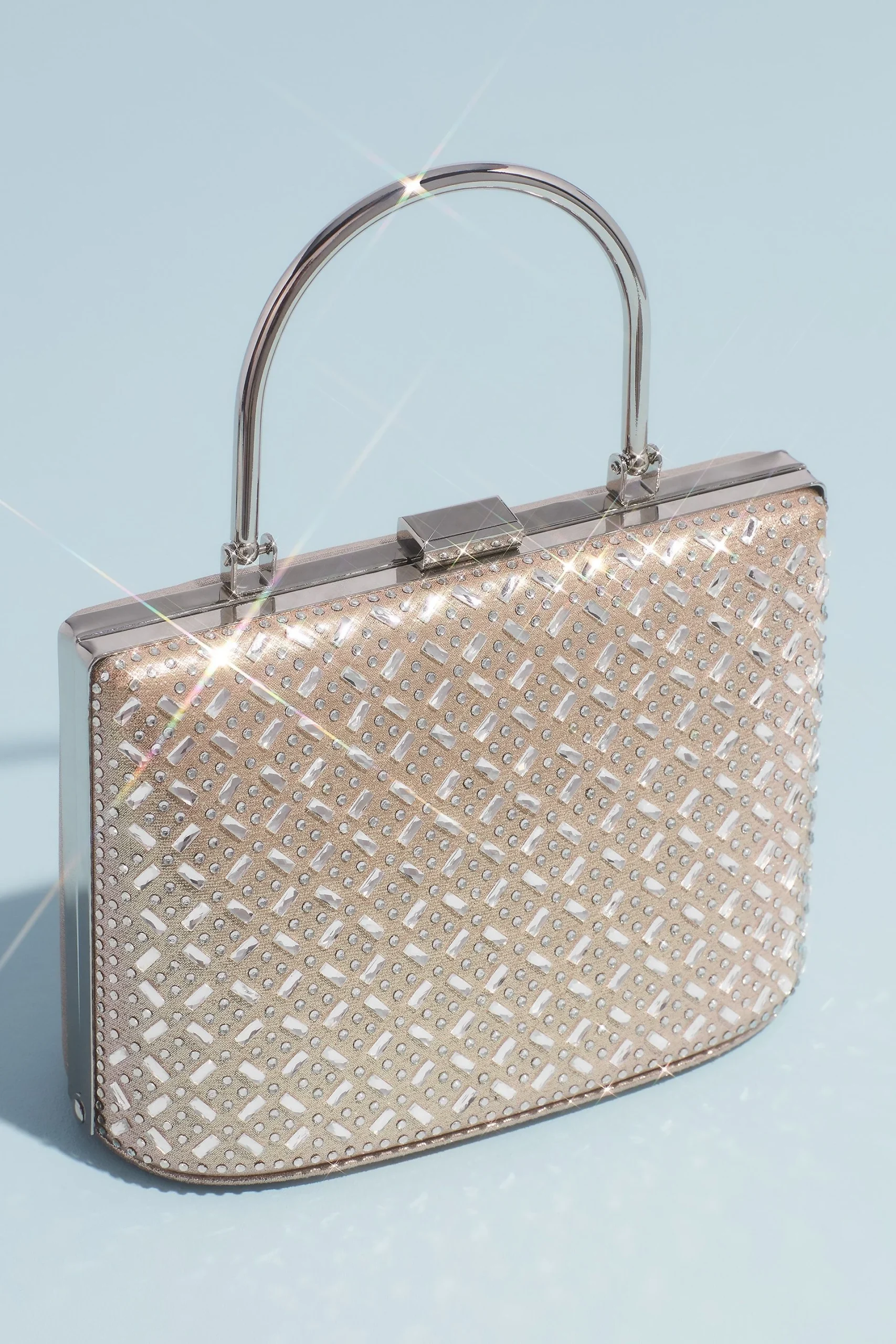 Metallic Crystal Hatch Bracelet Handle Handbag