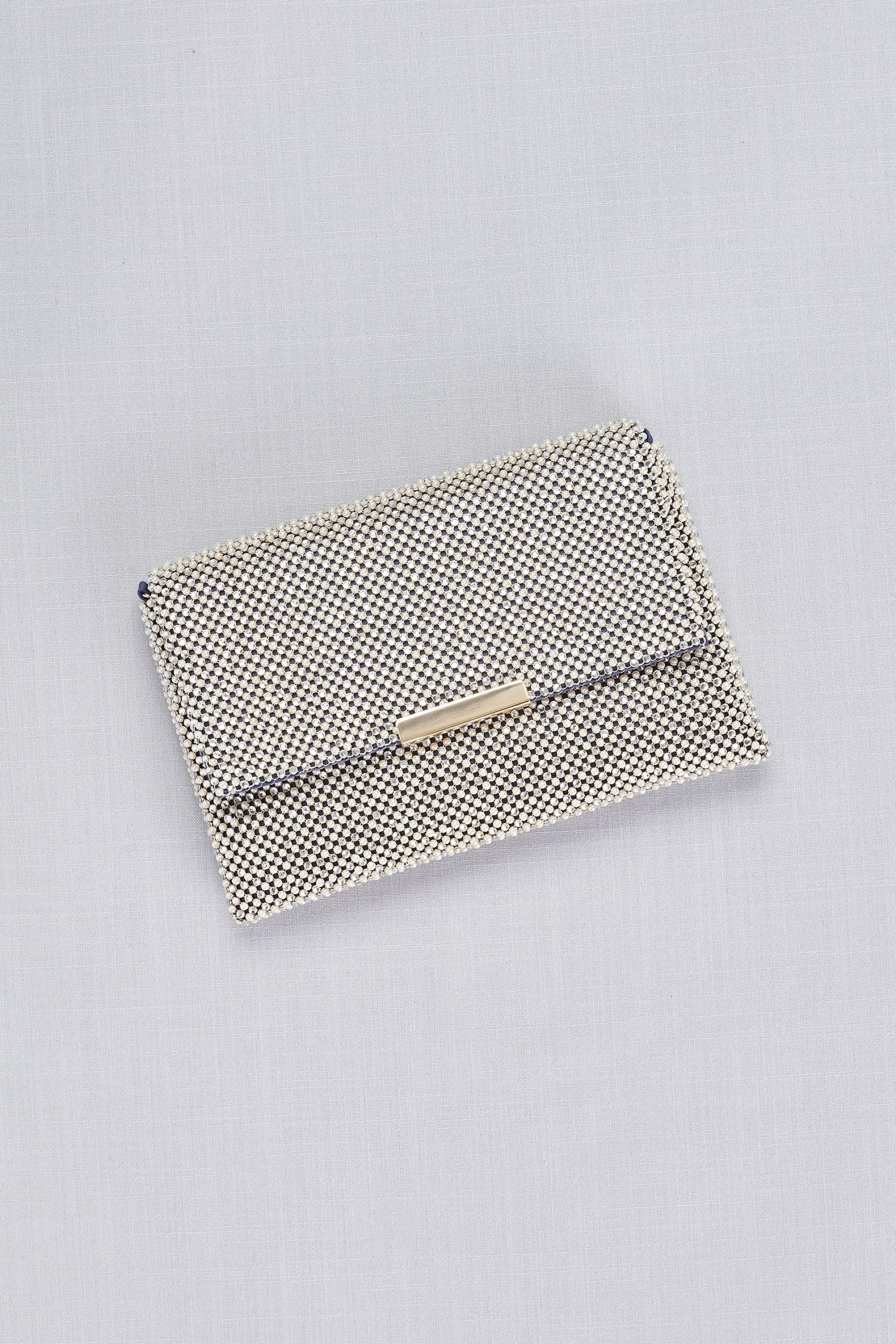 Metallic Crystal Mesh Clutch