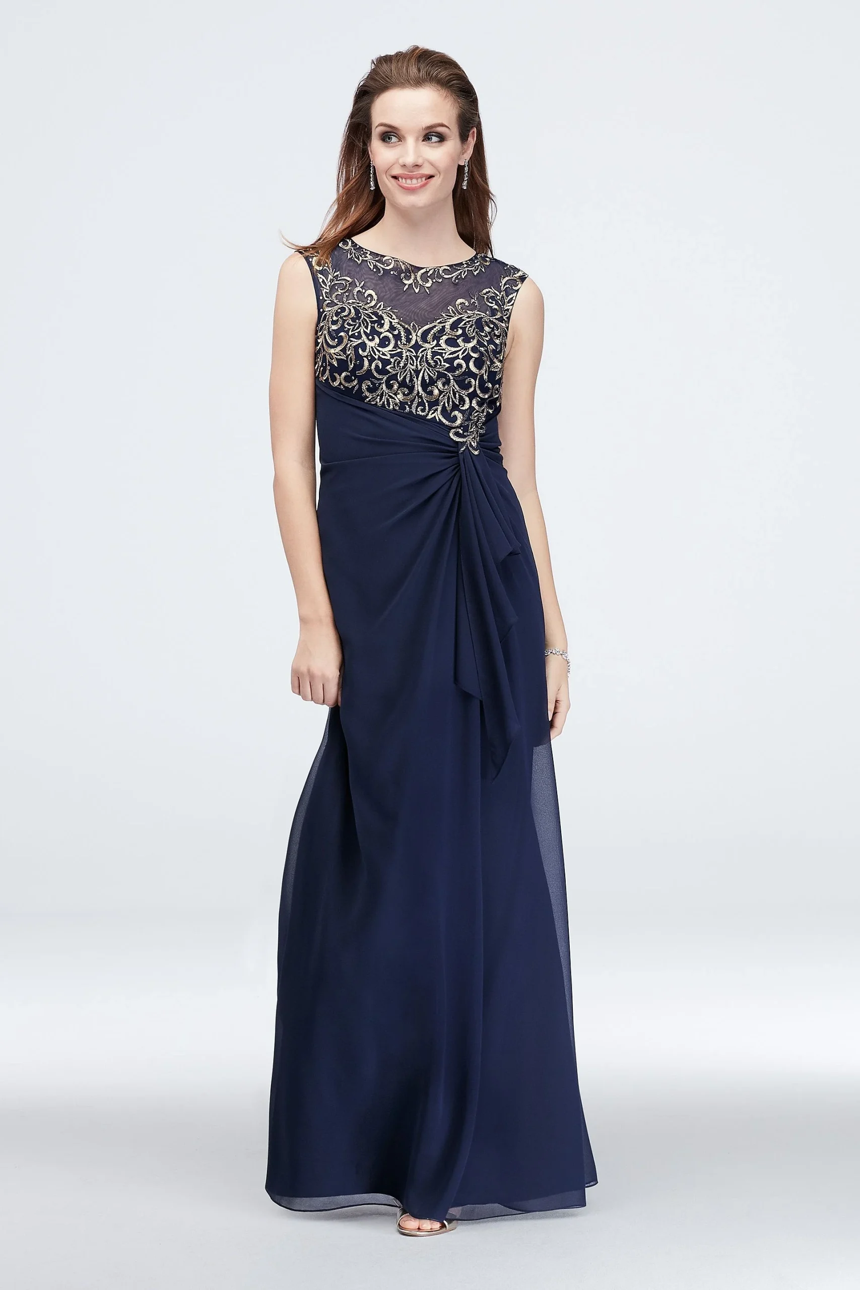 Metallic Embroidered Cap Sleeve Sheath Dress