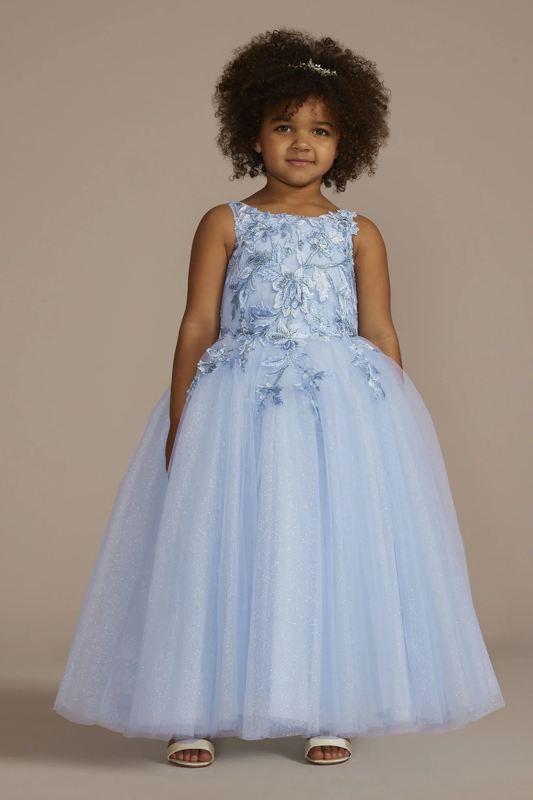 Metallic Floral Glitter Tulle Flower Girl Dress