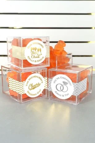 Metallic Foil Champagne Gummy Bears in Acrylic Box