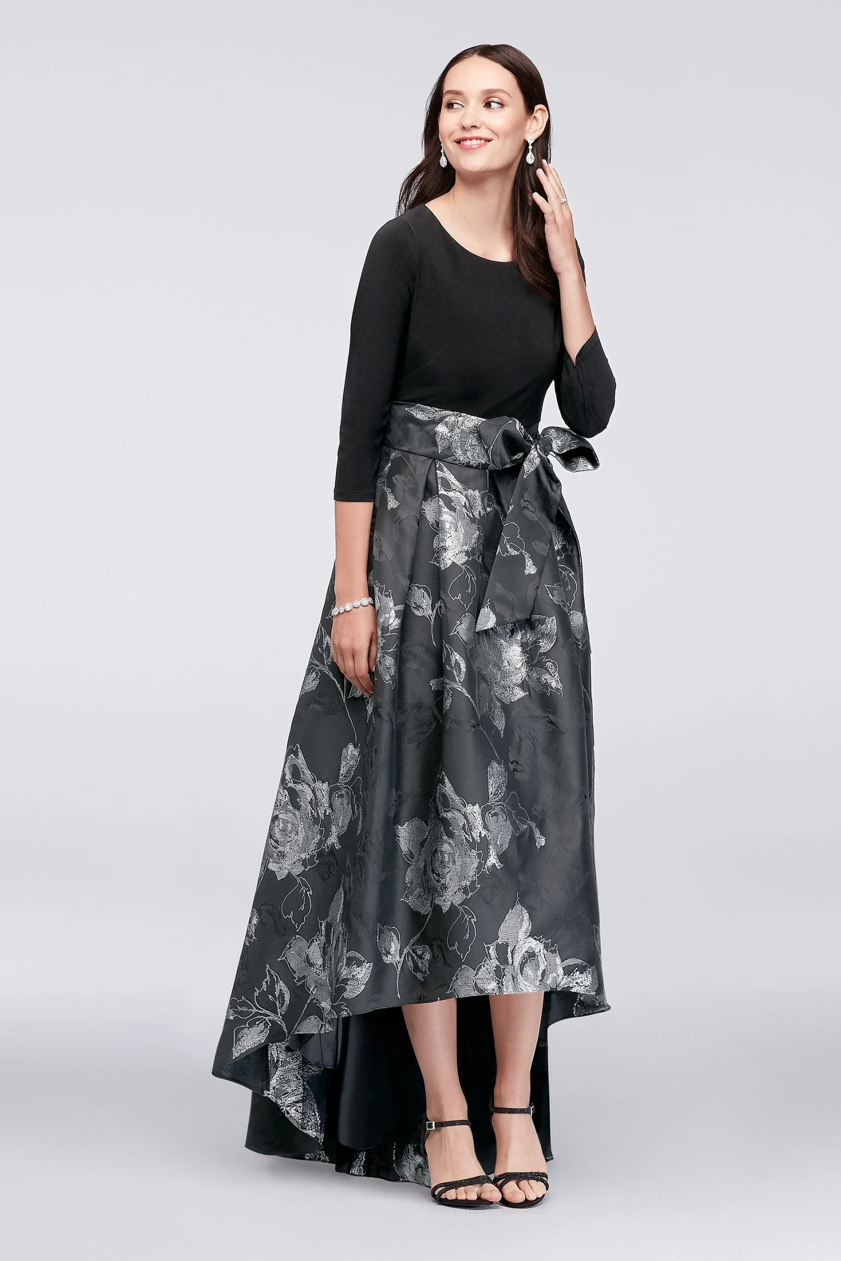 Metallic Jacquard Ball Gown with Jersey Bodice