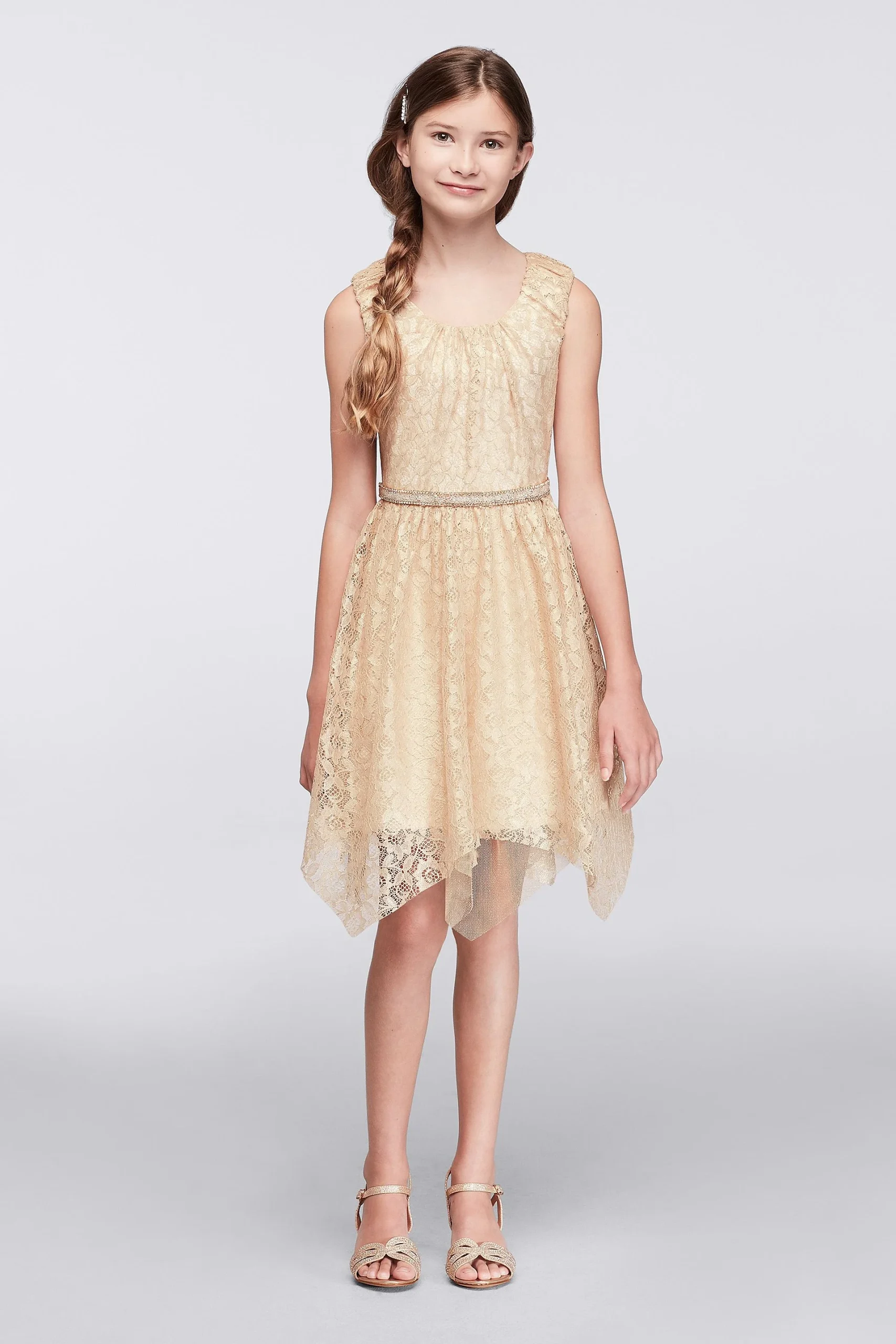 Metallic Lace Dress with Beaded Waist