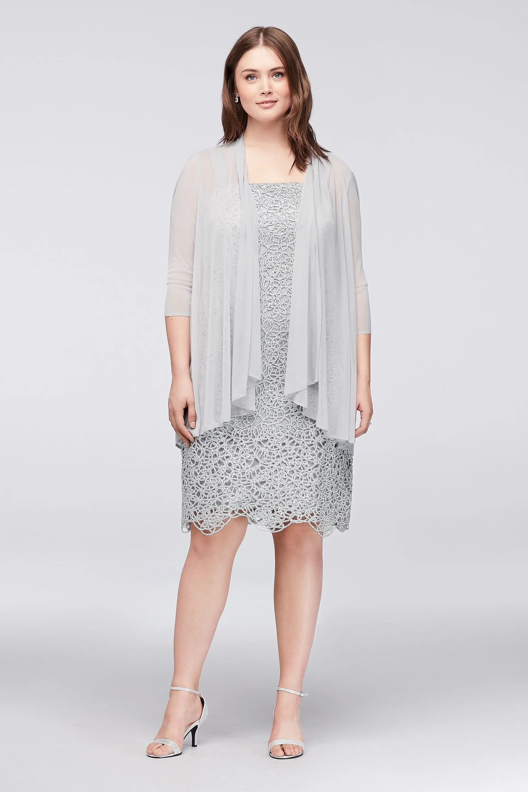 Metallic Lace Shift Dress with Jacket