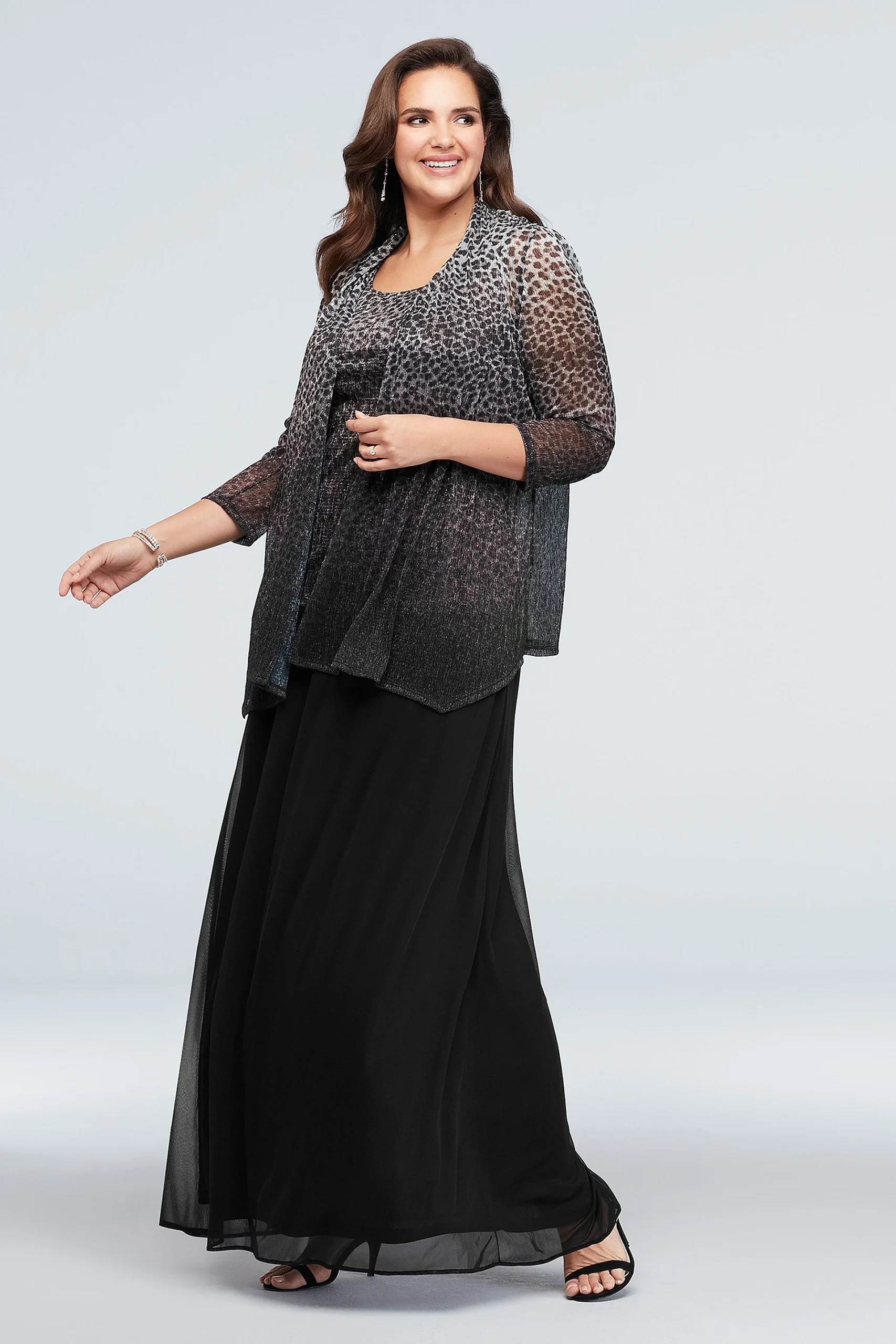 Metallic Leopard Print Jacket and Sheath Dress Set