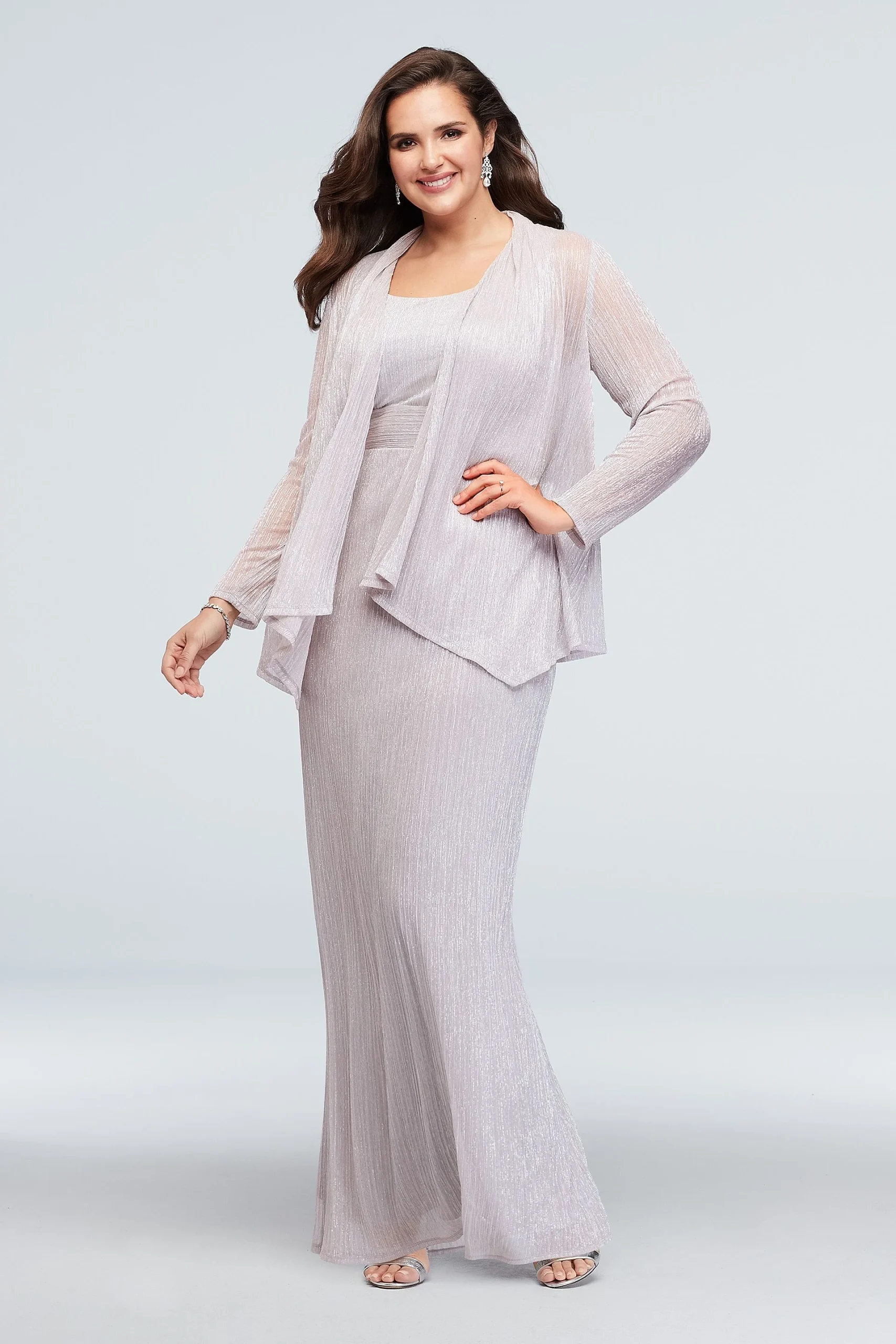 Metallic Long Sheath Dress and Jacket Set