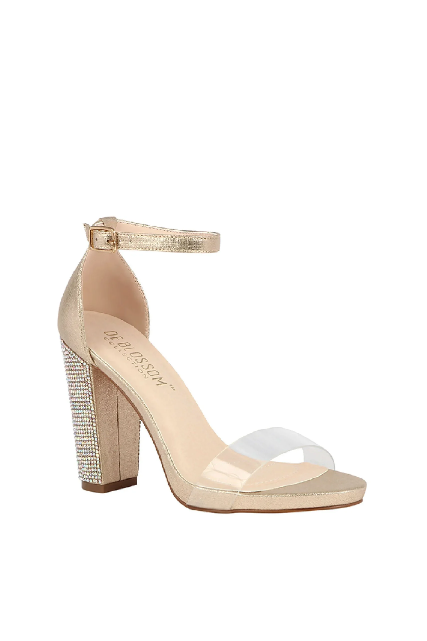 Metallic Platform Sandals with Crystal Block Heel