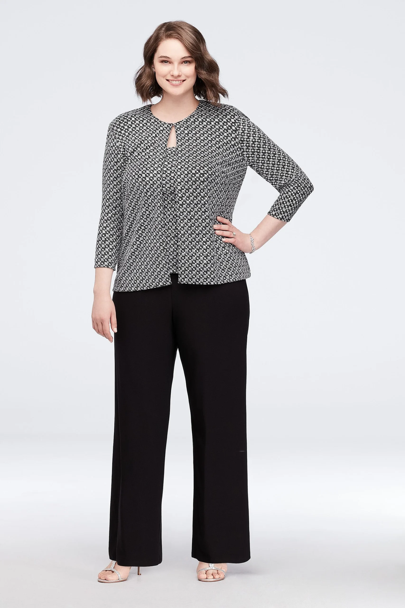 Metallic Print Slinky Plus Size Pantsuit
