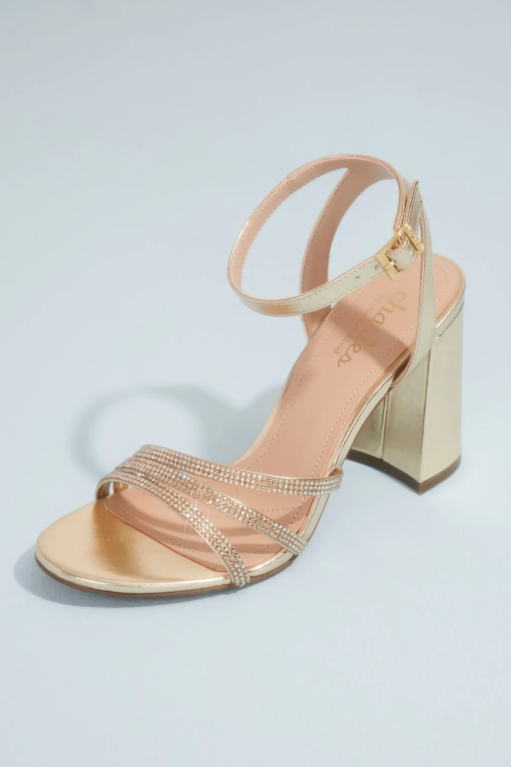 Metallic Rhinestone Embellished Block Heel Sandals