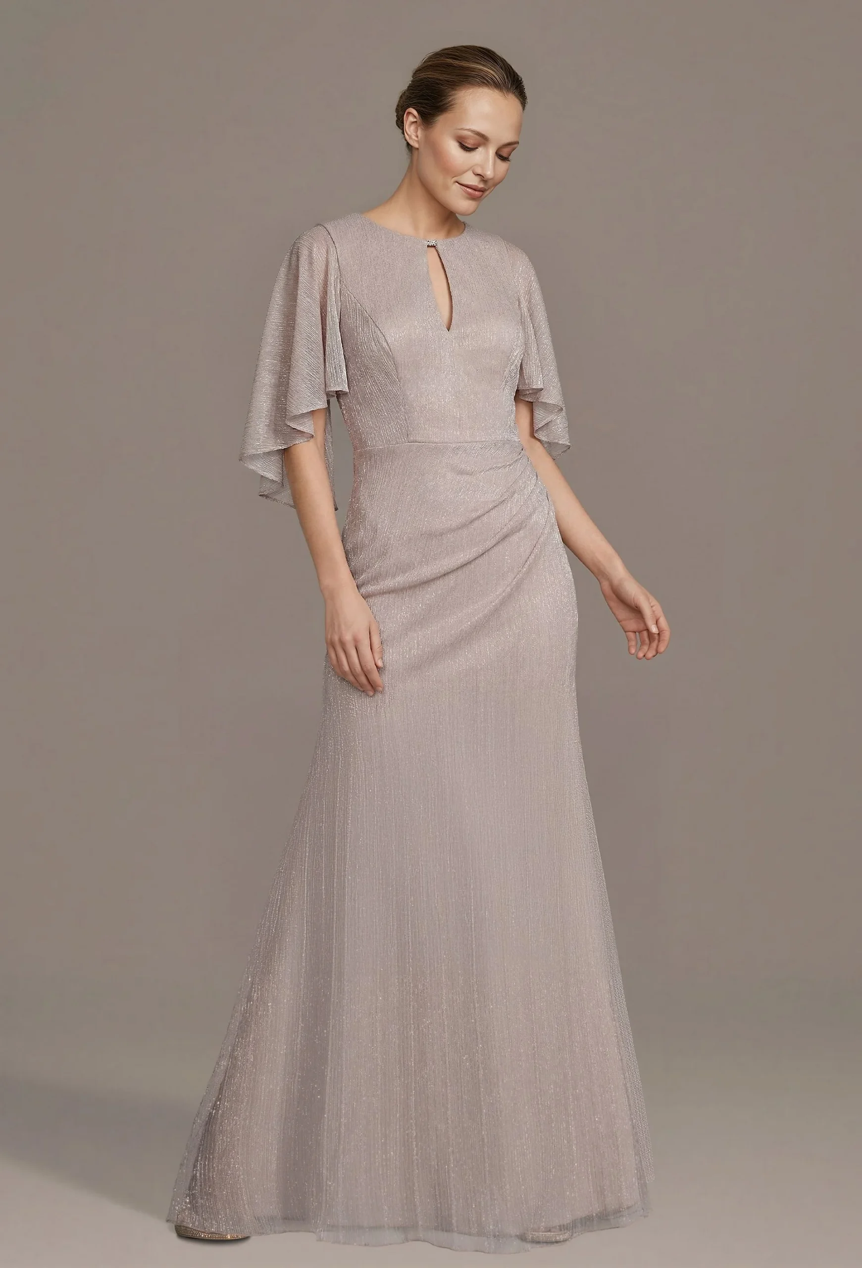 Metallic Sheath Capelet Dress with Keyhole