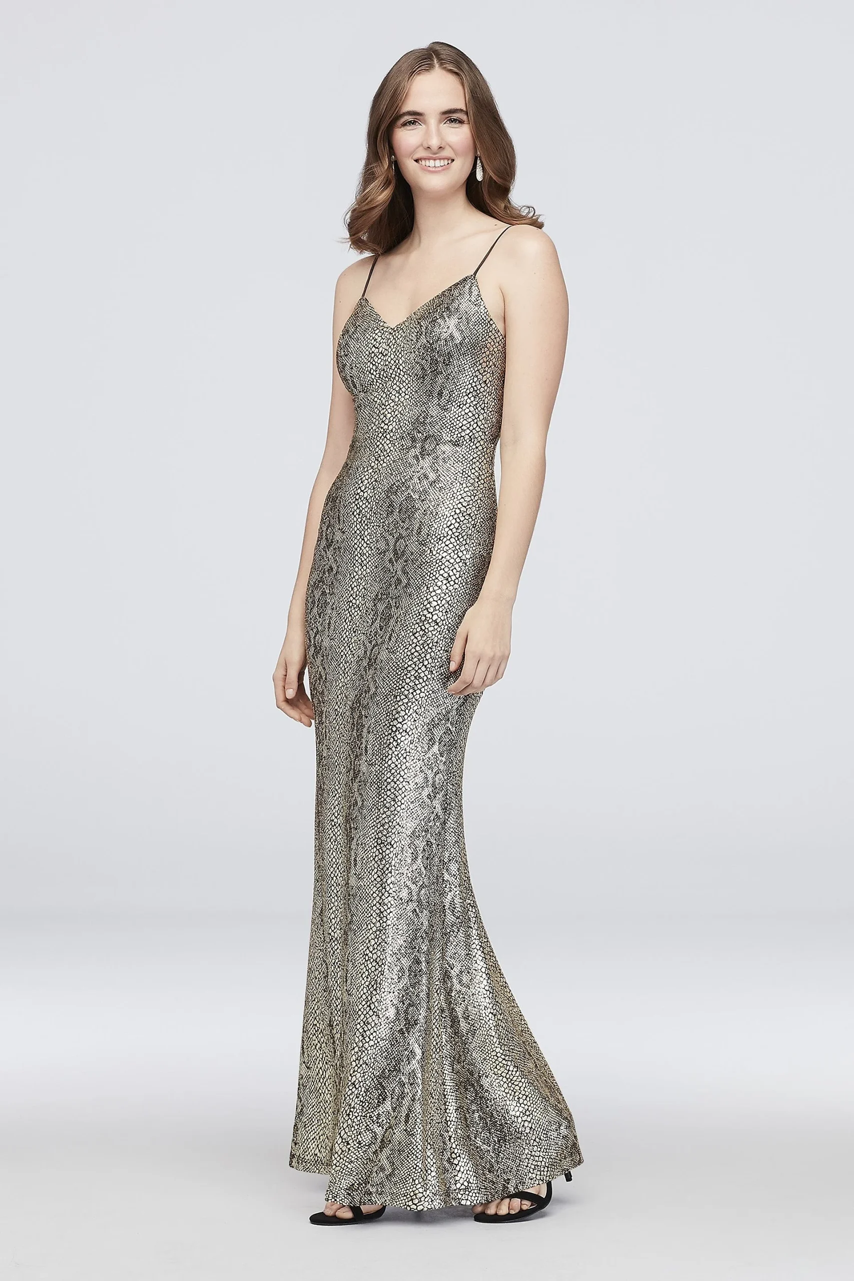 Metallic Snake Print Sheath Dress with Tie Back