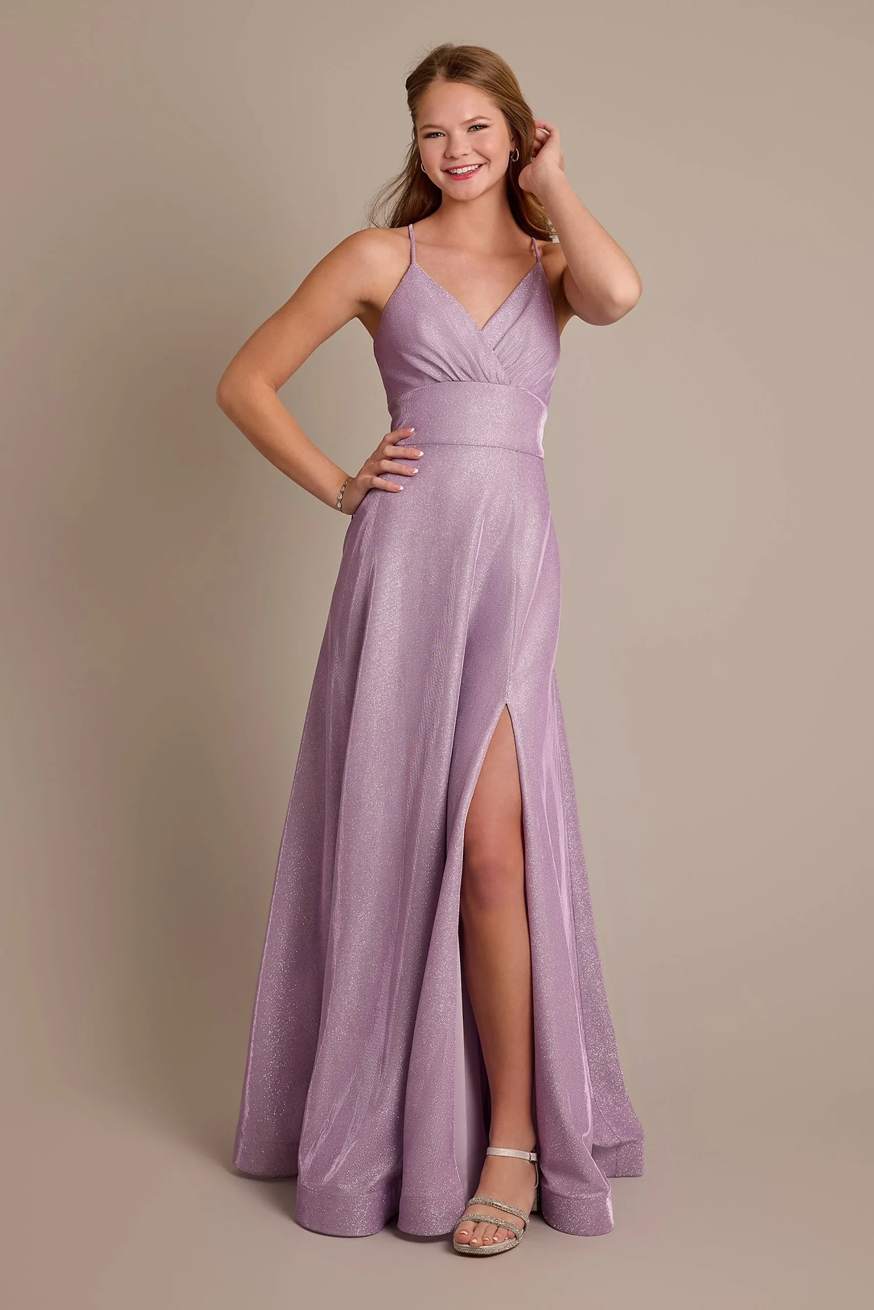 Metallic Surplice Bodice A-Line Dress