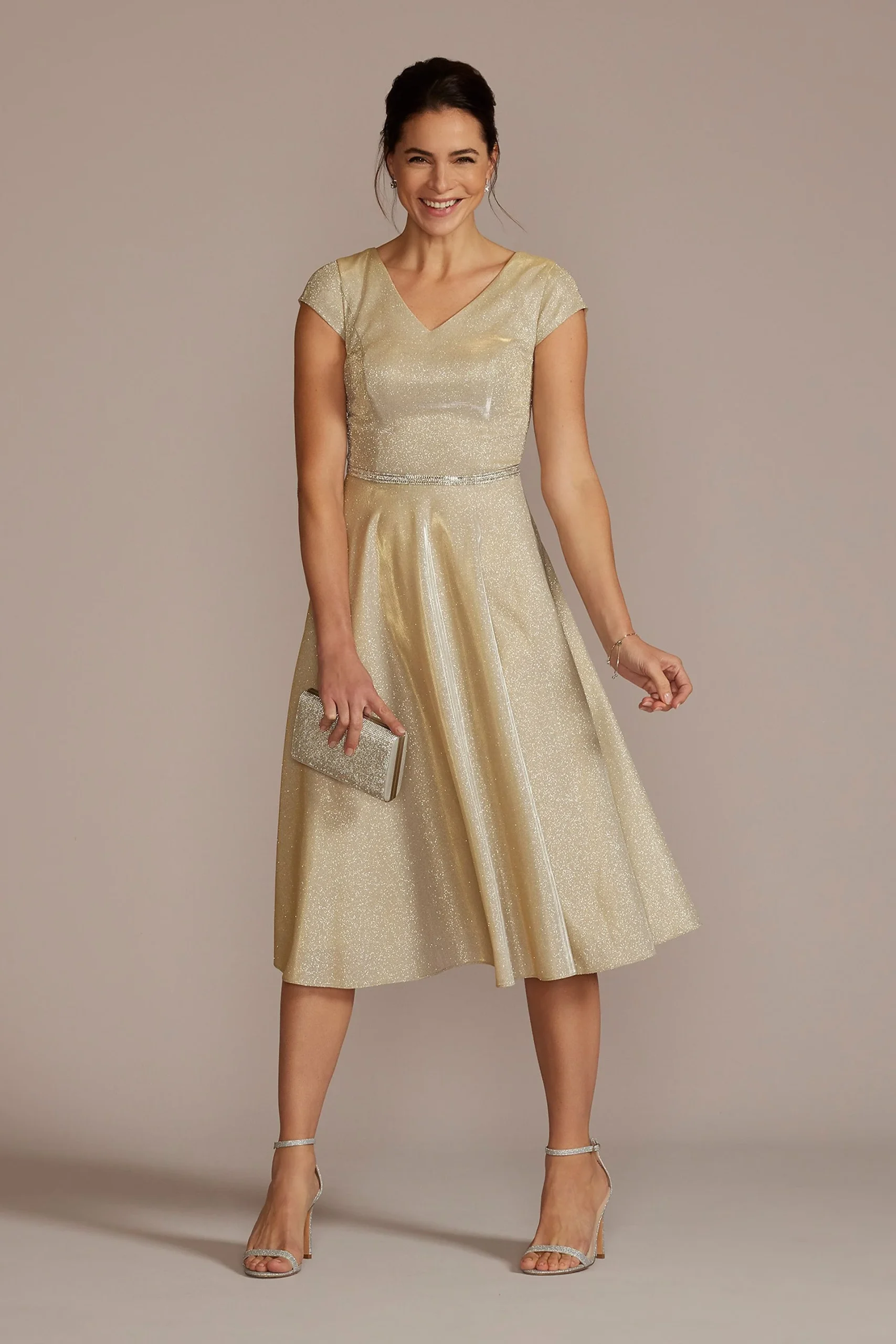 Metallic Tea-Length A-Line Dress