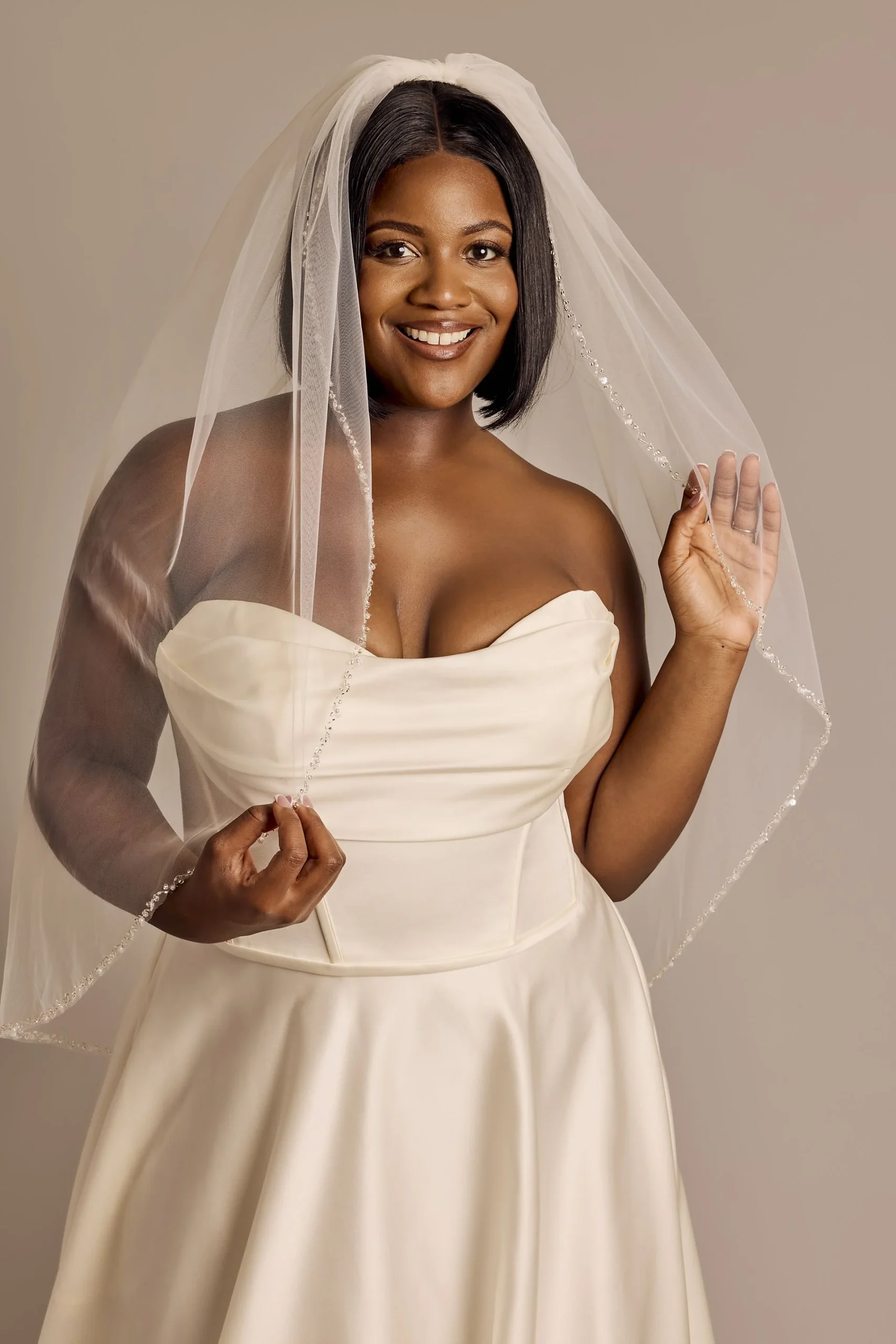 Mid-Length Tulle Veil with Beaded Edge