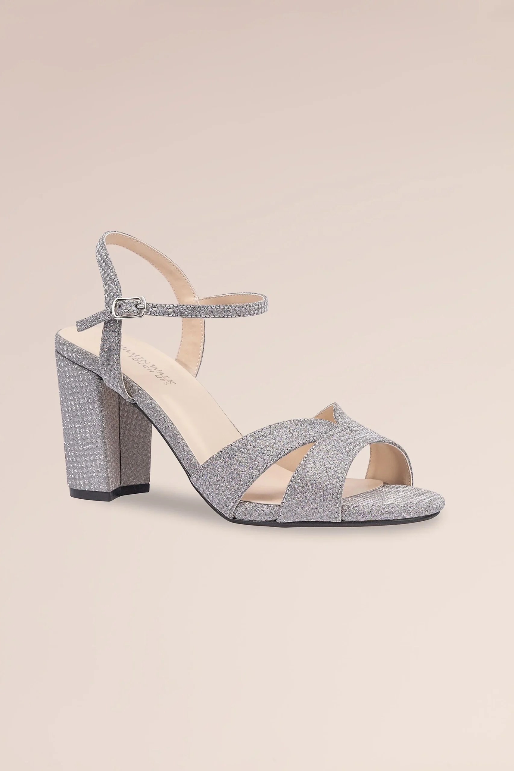 Midi Block Heel Strappy Shimmer Sandals