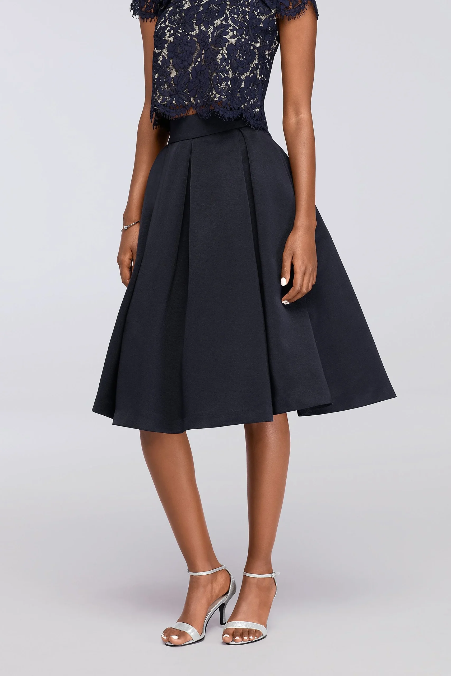 Midi Full Faille Skirt with Box Pleats