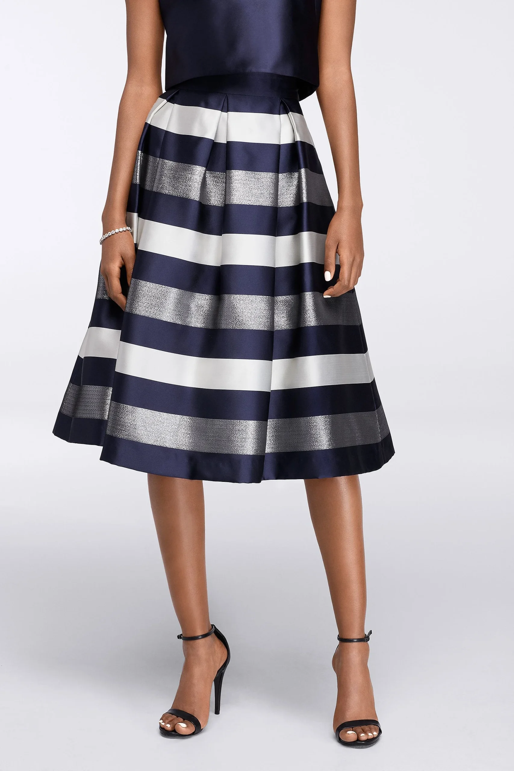 Midi Full Striped Jacquard Skirt with Box Pleats