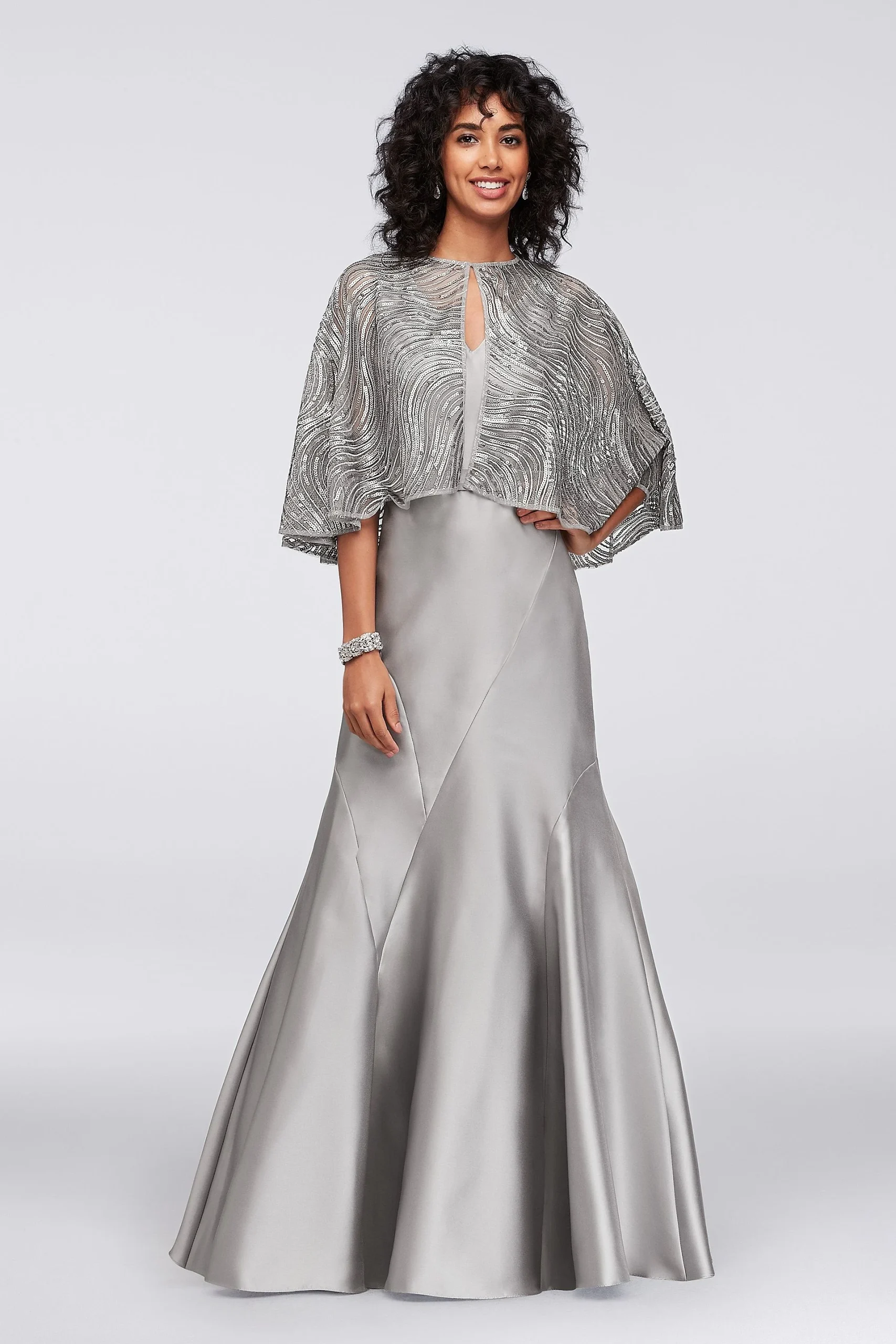 Mikado Mermaid Gown with Sequin Cape