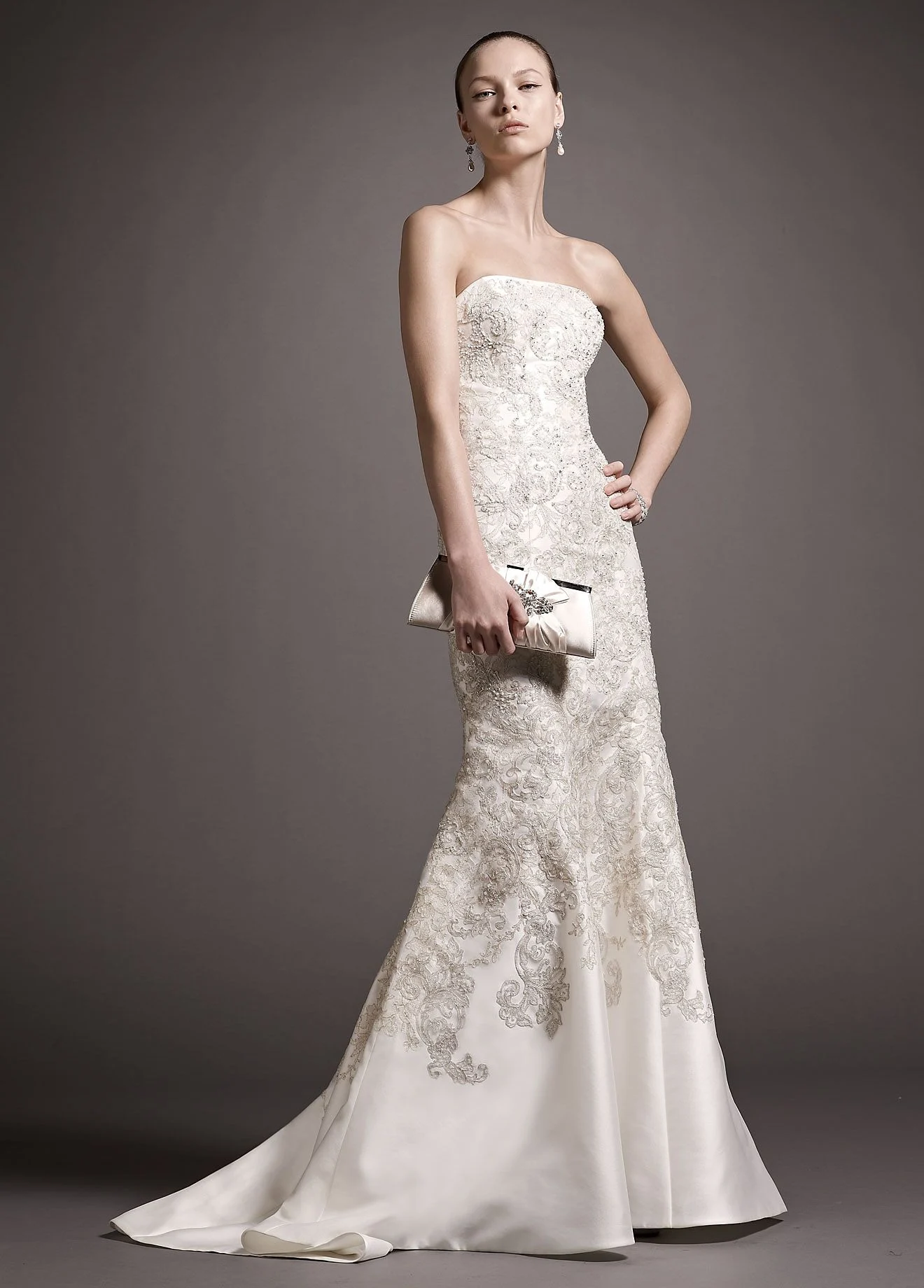 Mikado Trumpet Gown with Allover Beaded Lace