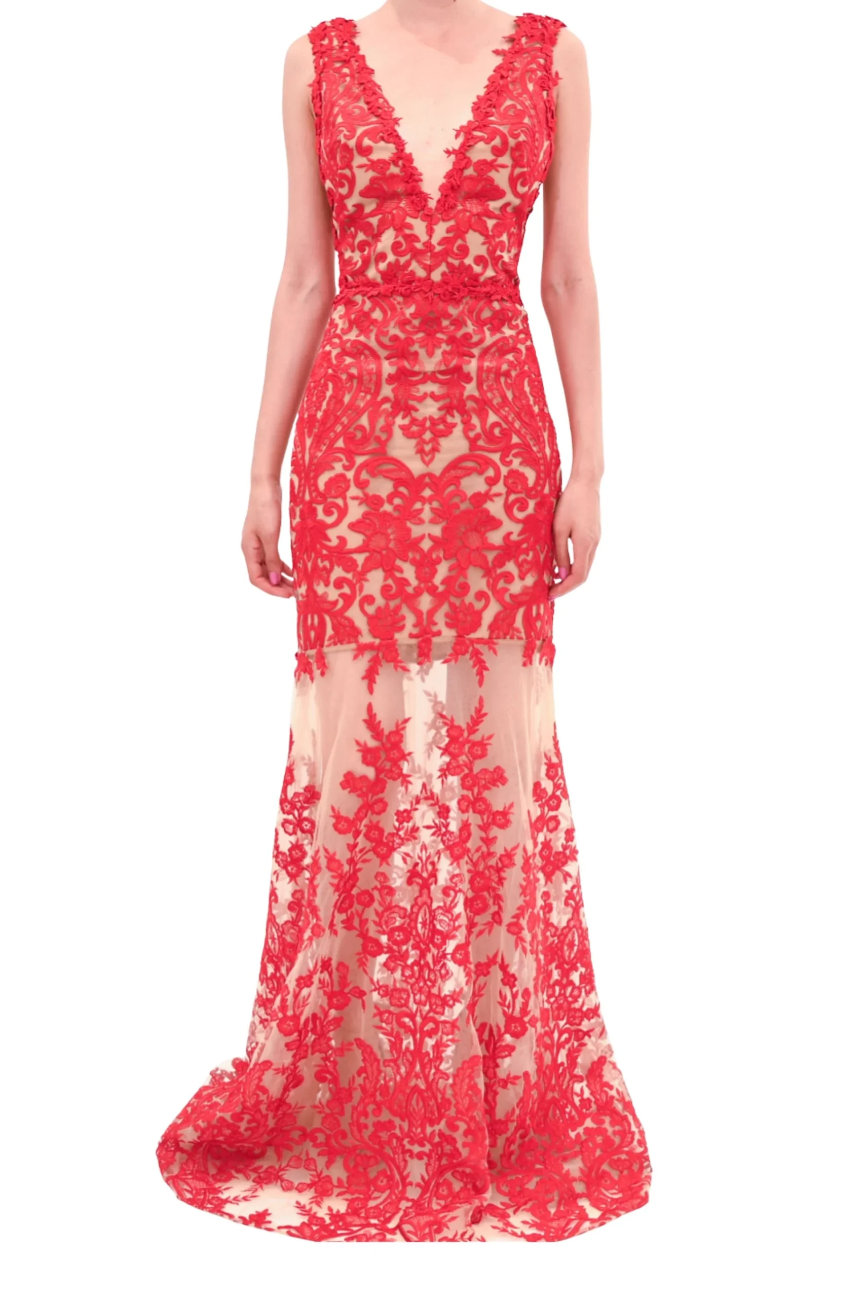 Mirrored Lace Floral Sleeveless Gown
