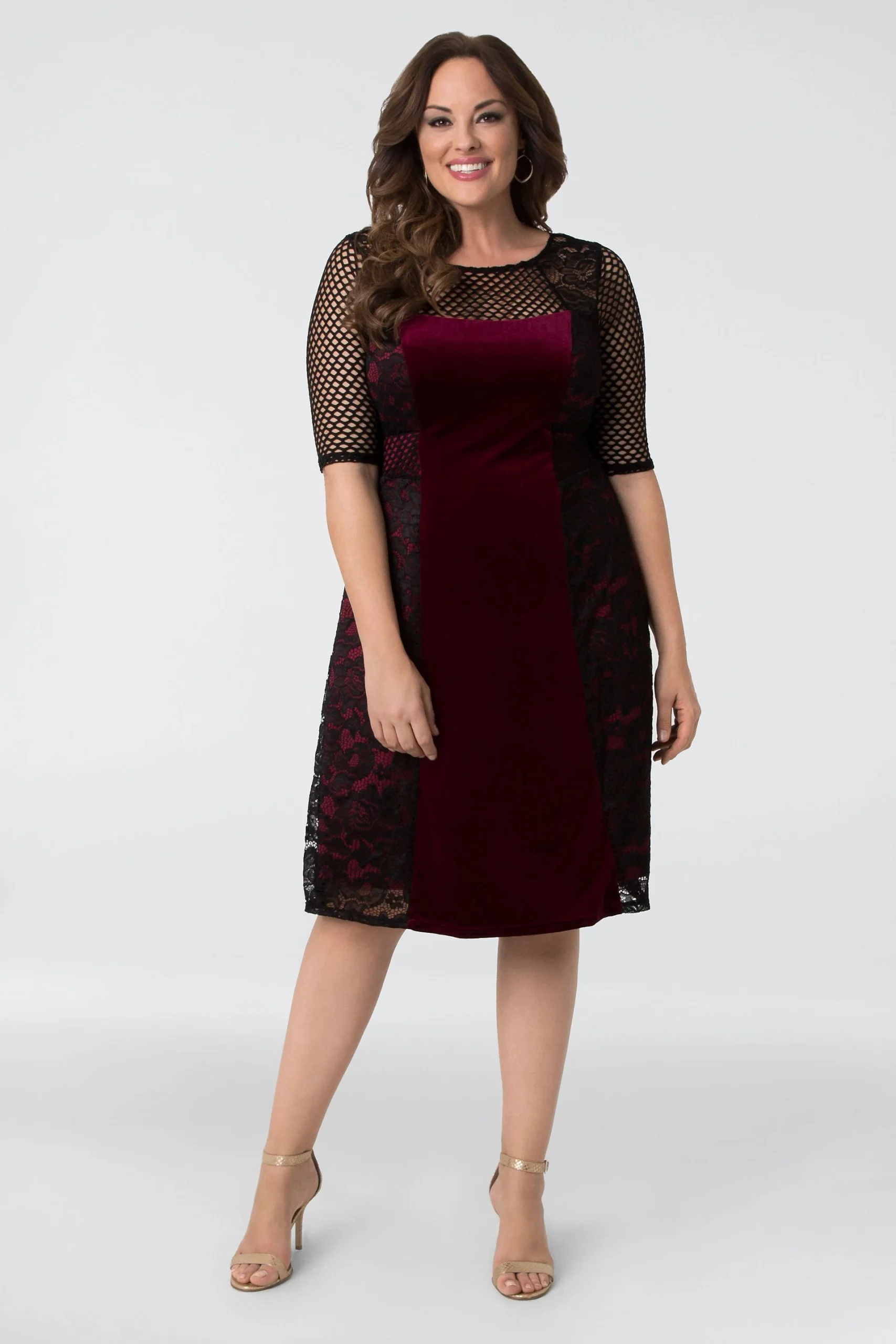 Mixed Lace and Mesh Plus Size Cocktail Dress