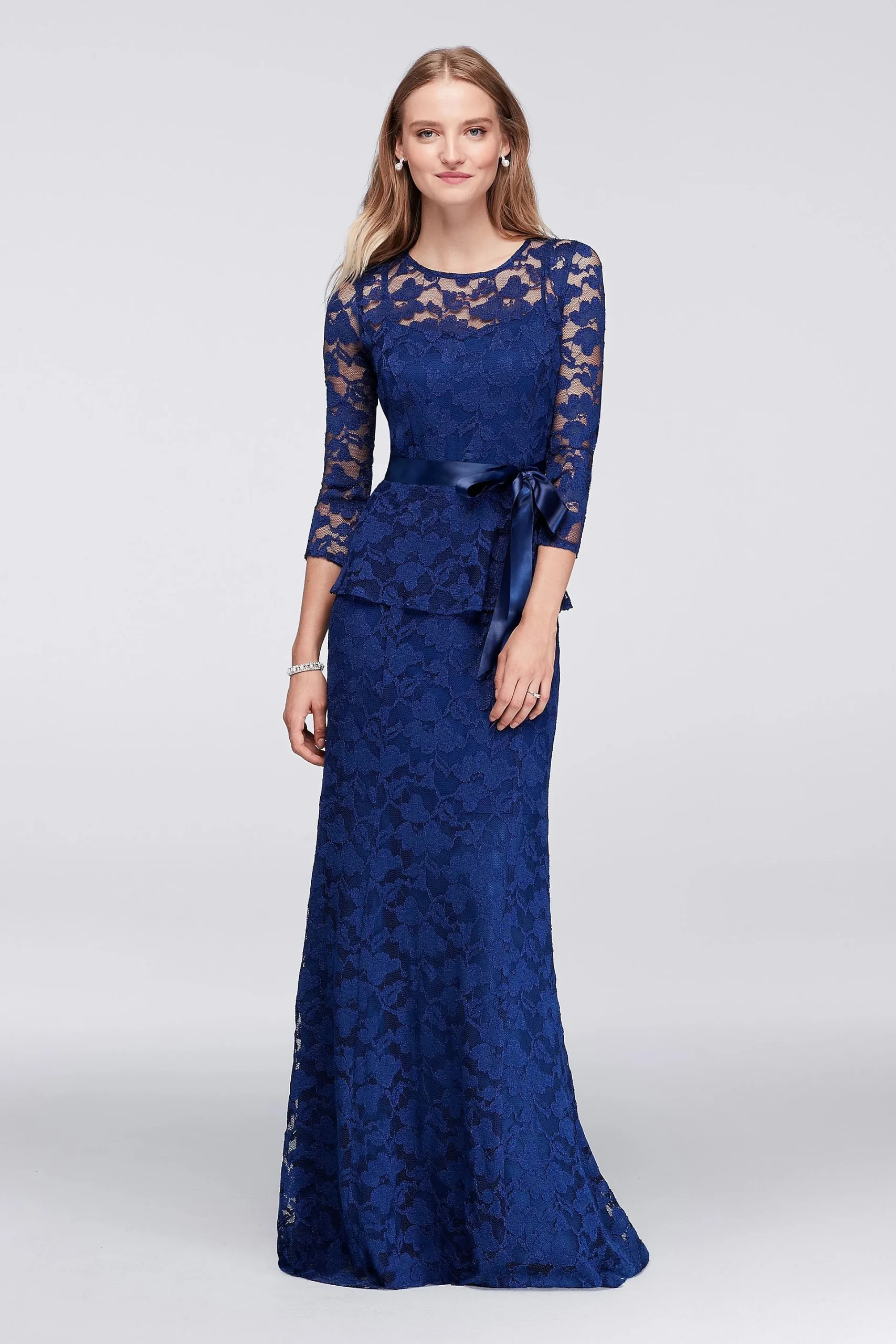Mock 2-Piece Gown with Illusion Lace Neckline