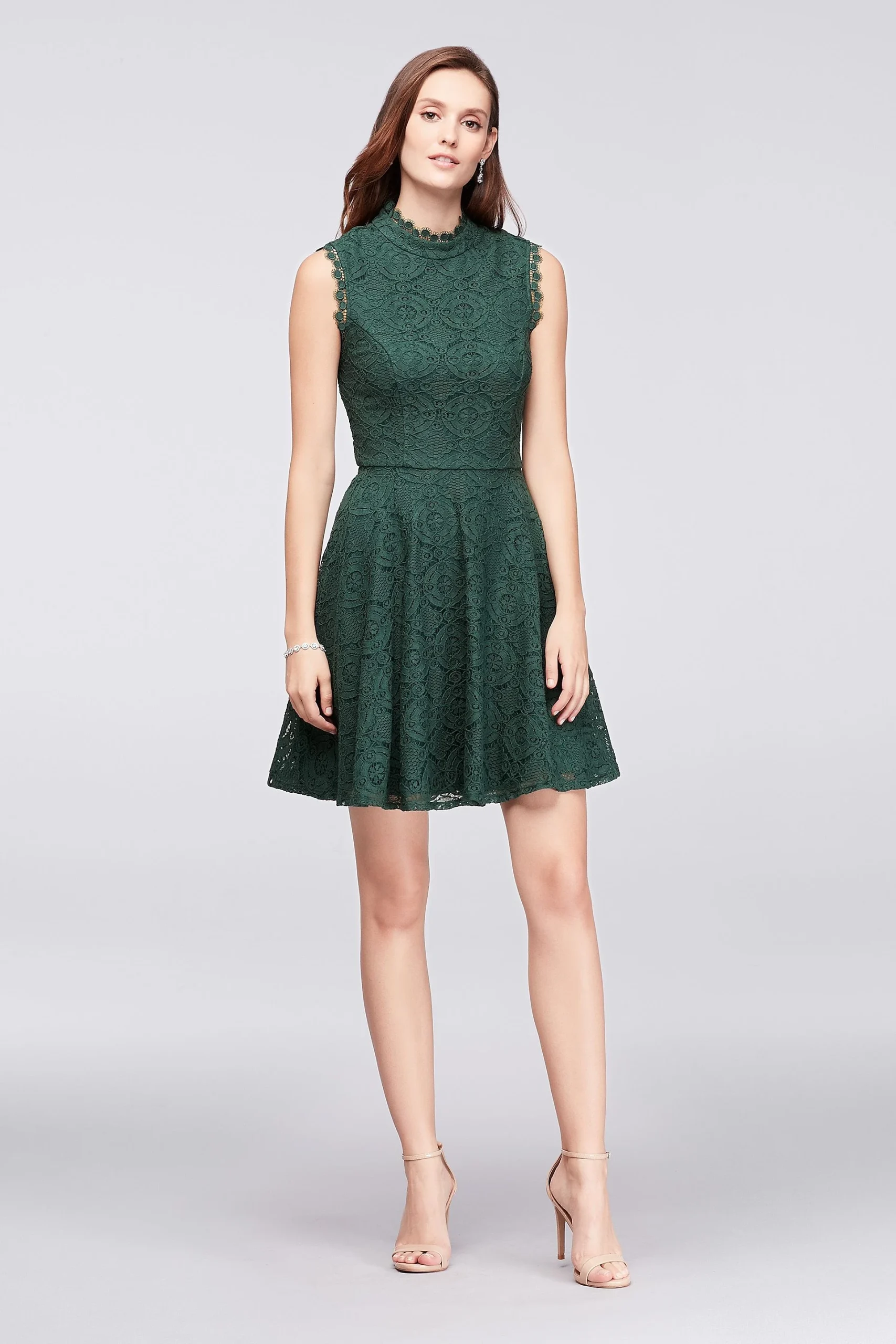 Mock-Neck Lace Fit-and-Flare Dress