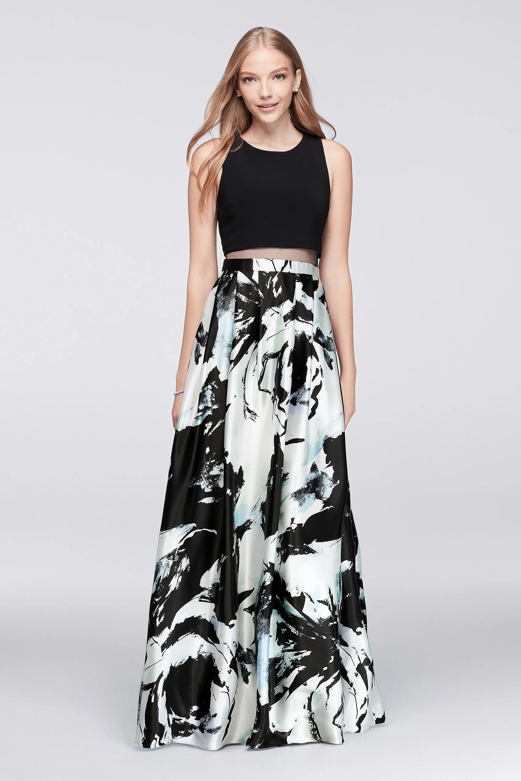 Mock Two-Piece Ball Gown with Printed Skirt