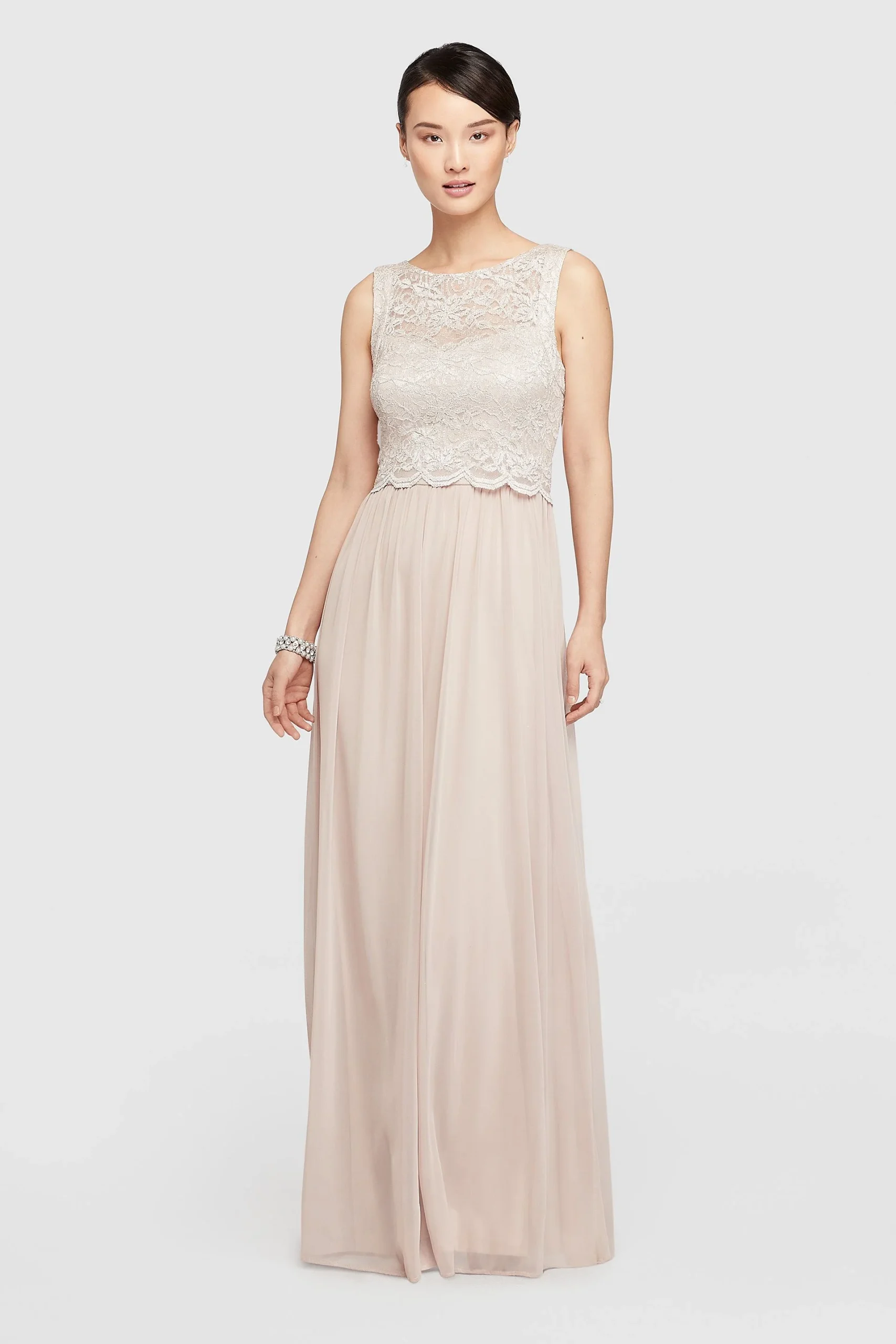 Mock Two Piece Long Dress with Glitter Bodic