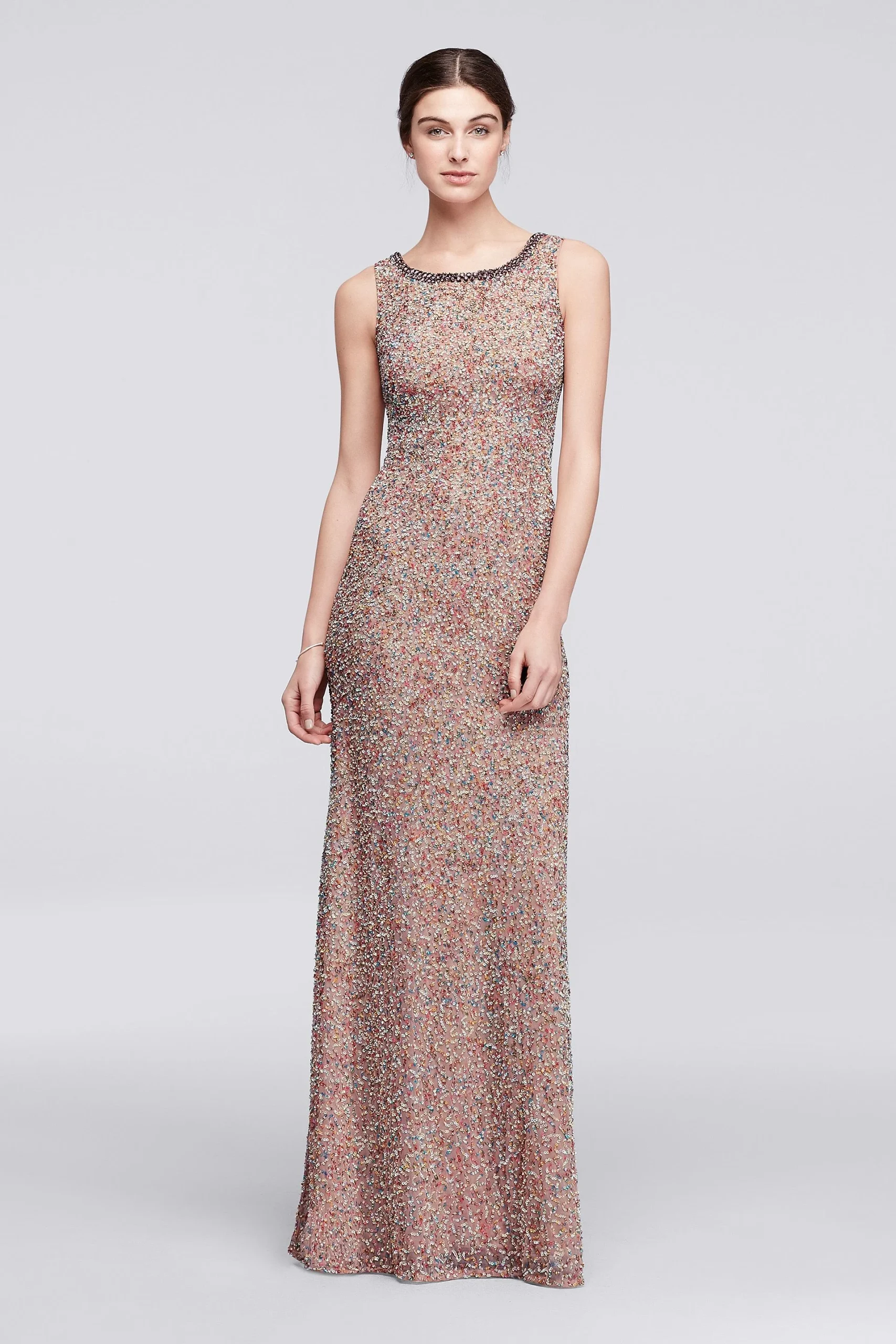 Multicolor Beaded Long Sleeveless Dress