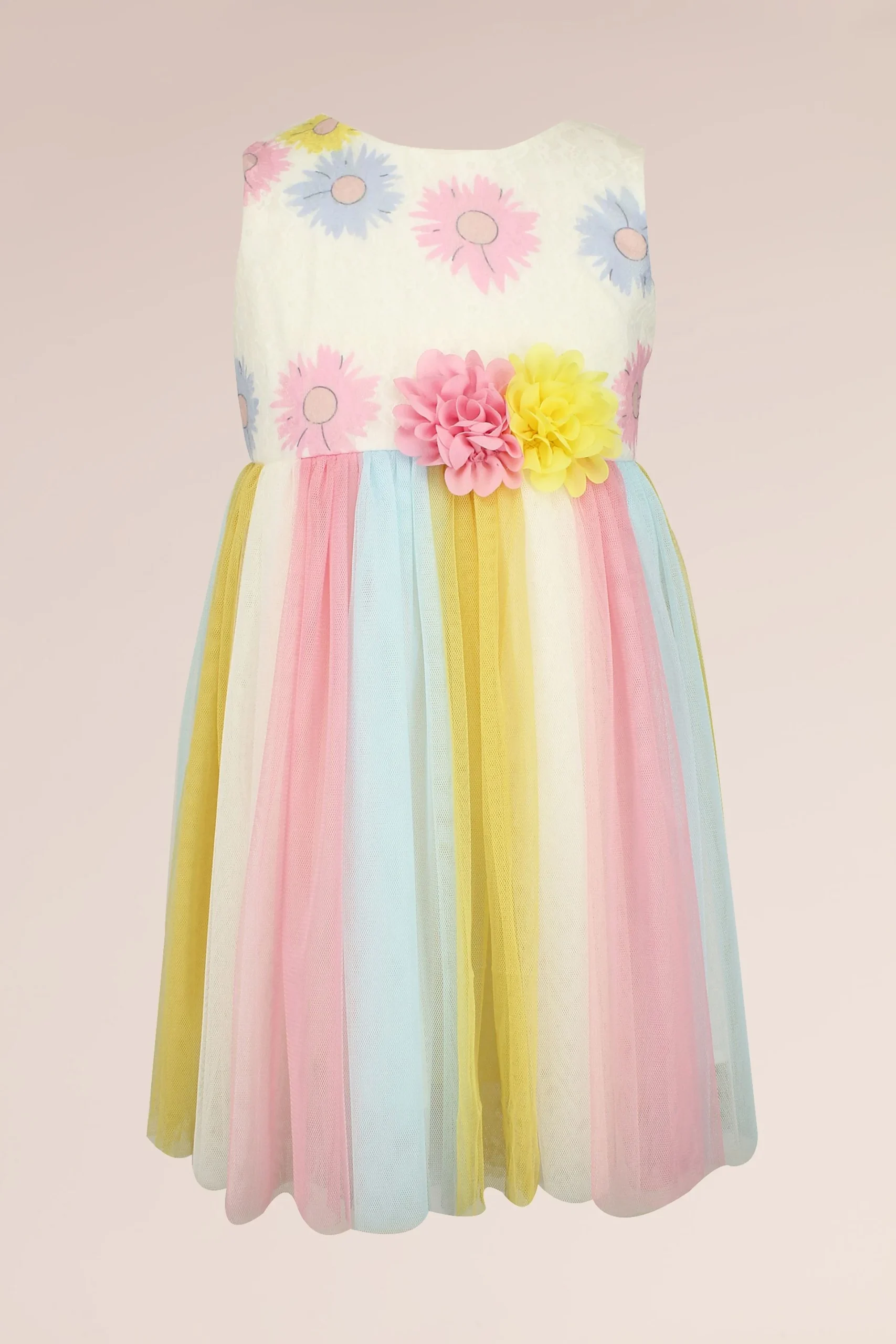 Multicolor Tulle Flower Girl Dress with Florals