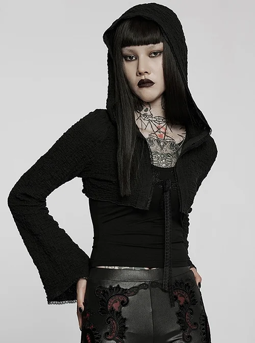 Mysterious Witch Big Hat Lace Black Irregular Long-Sleeved Gothic Light All-Match Short Coat