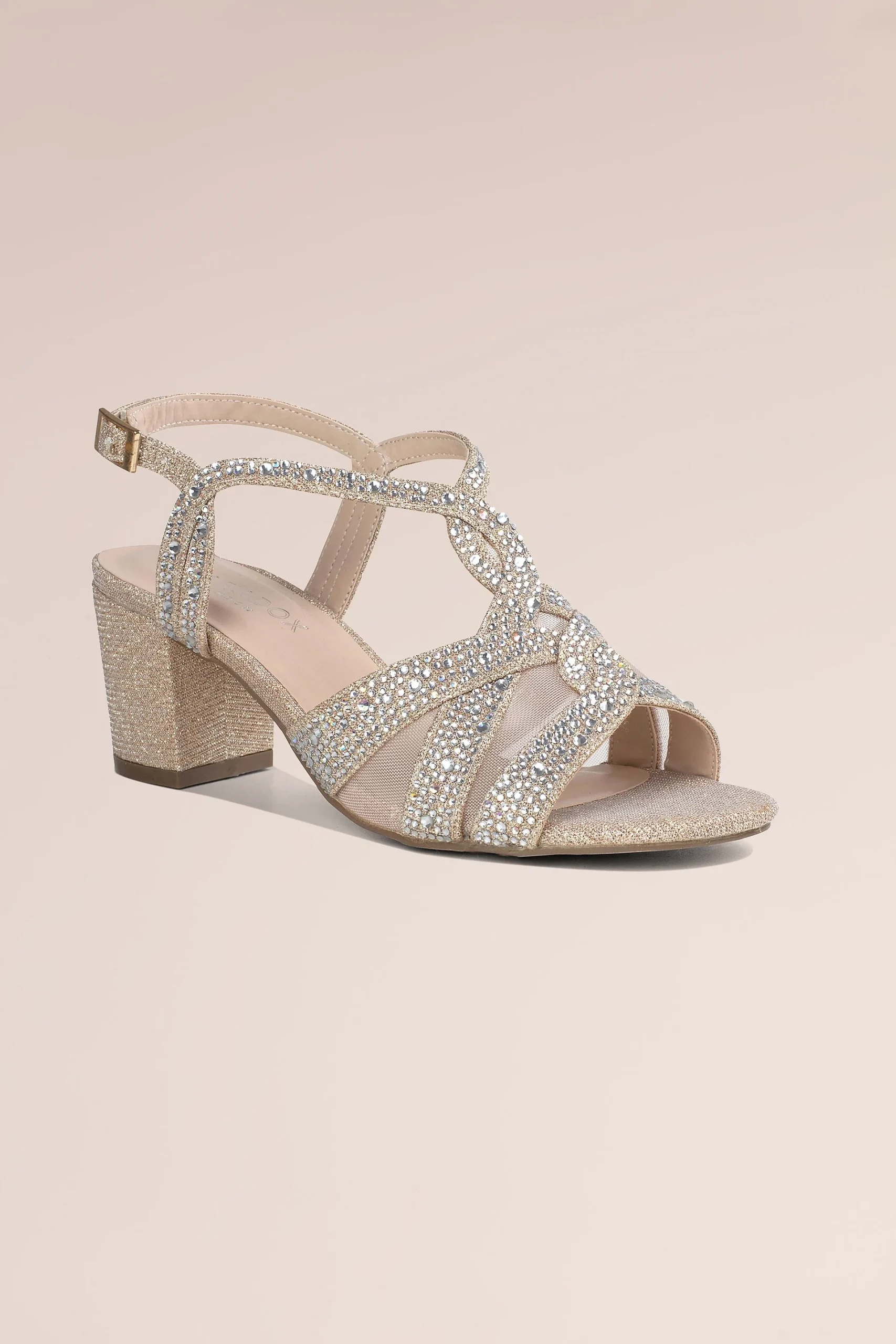 Nadia Mesh and Diamonte T-Strap Block Heels